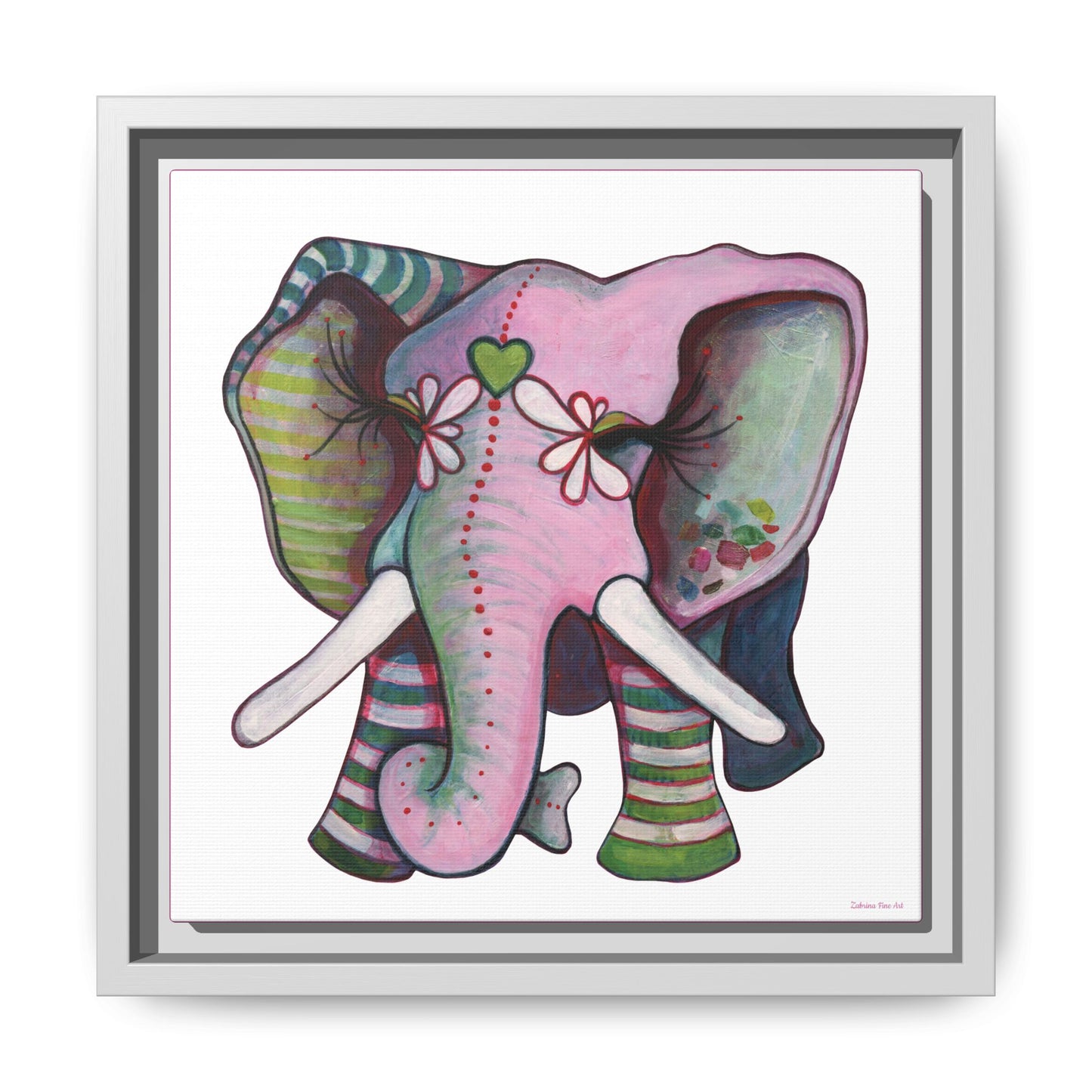 "Green Heart Elephant" Framed Canvas Fine Art Reproduction by Zabrina Fine Art