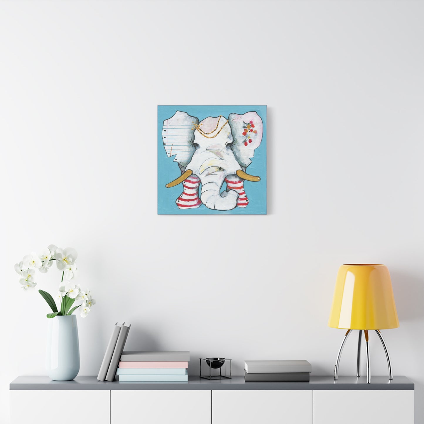 "Red Stripe Elephant" Unframed Canvas Candy Red Edge Reproduction by Zabrina Fine Art