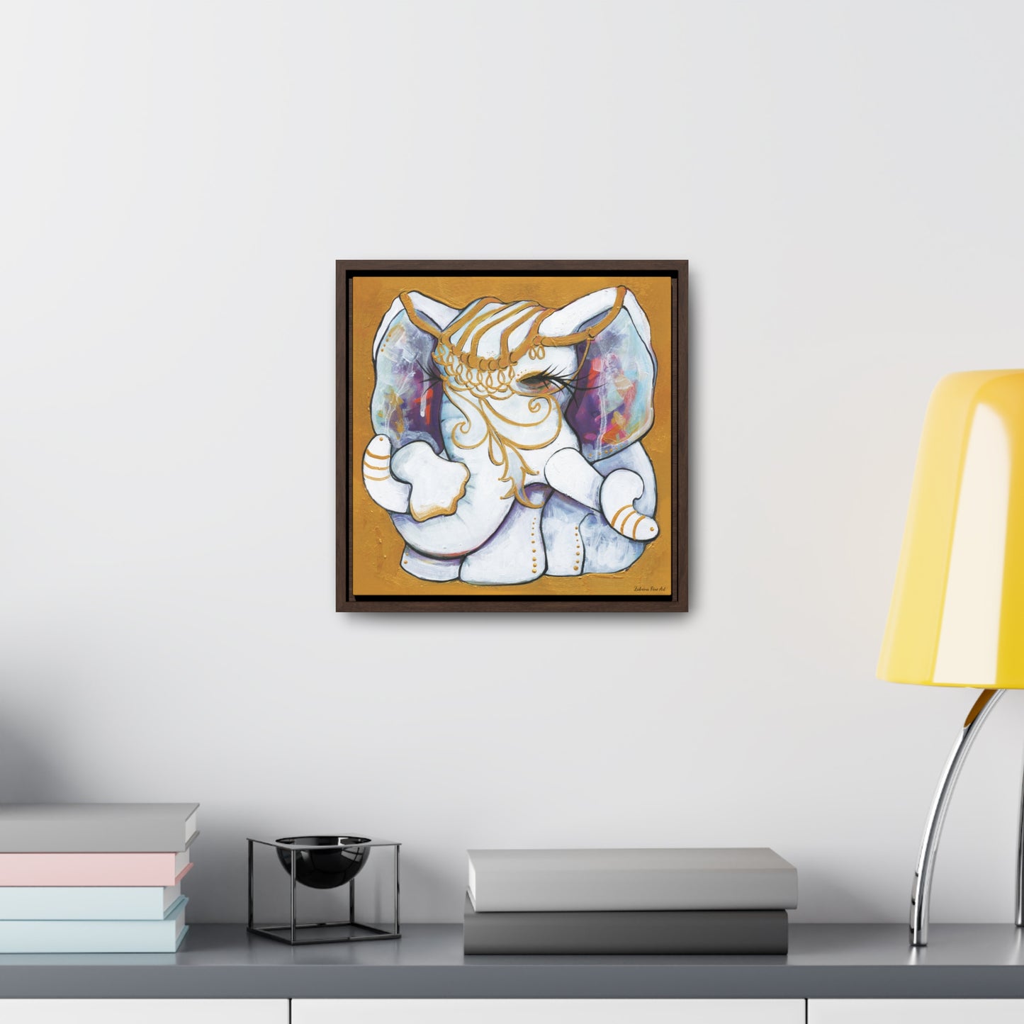 "Gold and White Elephant" Framed Canvas Fine Art Reproduction by Zabrina Fine Art