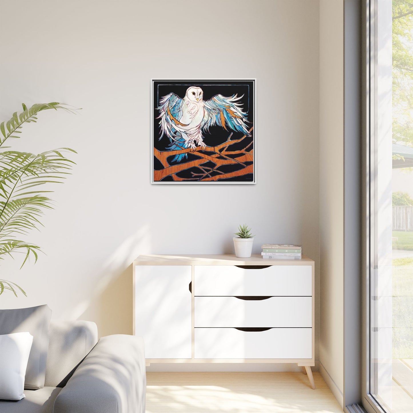 "Blue Owl" Framed Canvas Fine Art Reproduction by Zabrina Fine Art