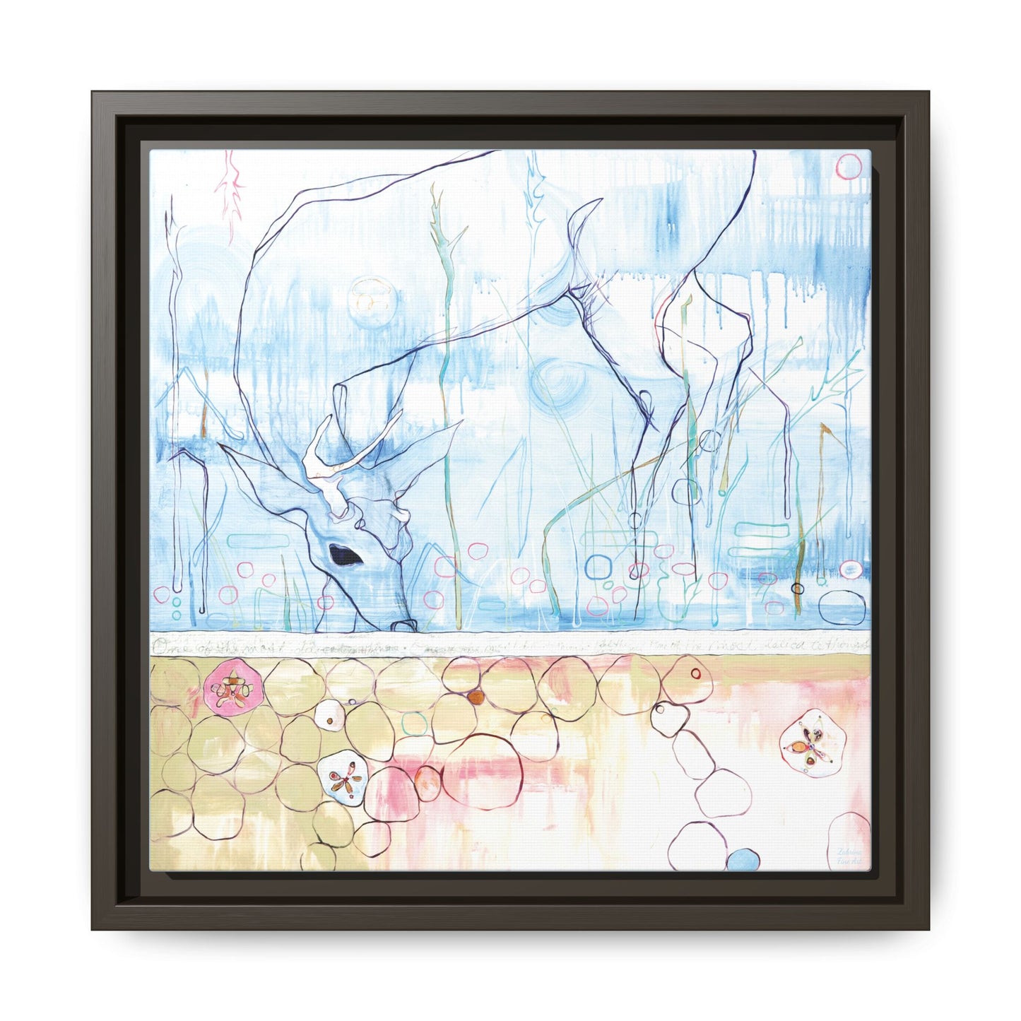 "One Antler Deer" Framed Canvas Fine Art Reproduction by Zabrina Fine Art