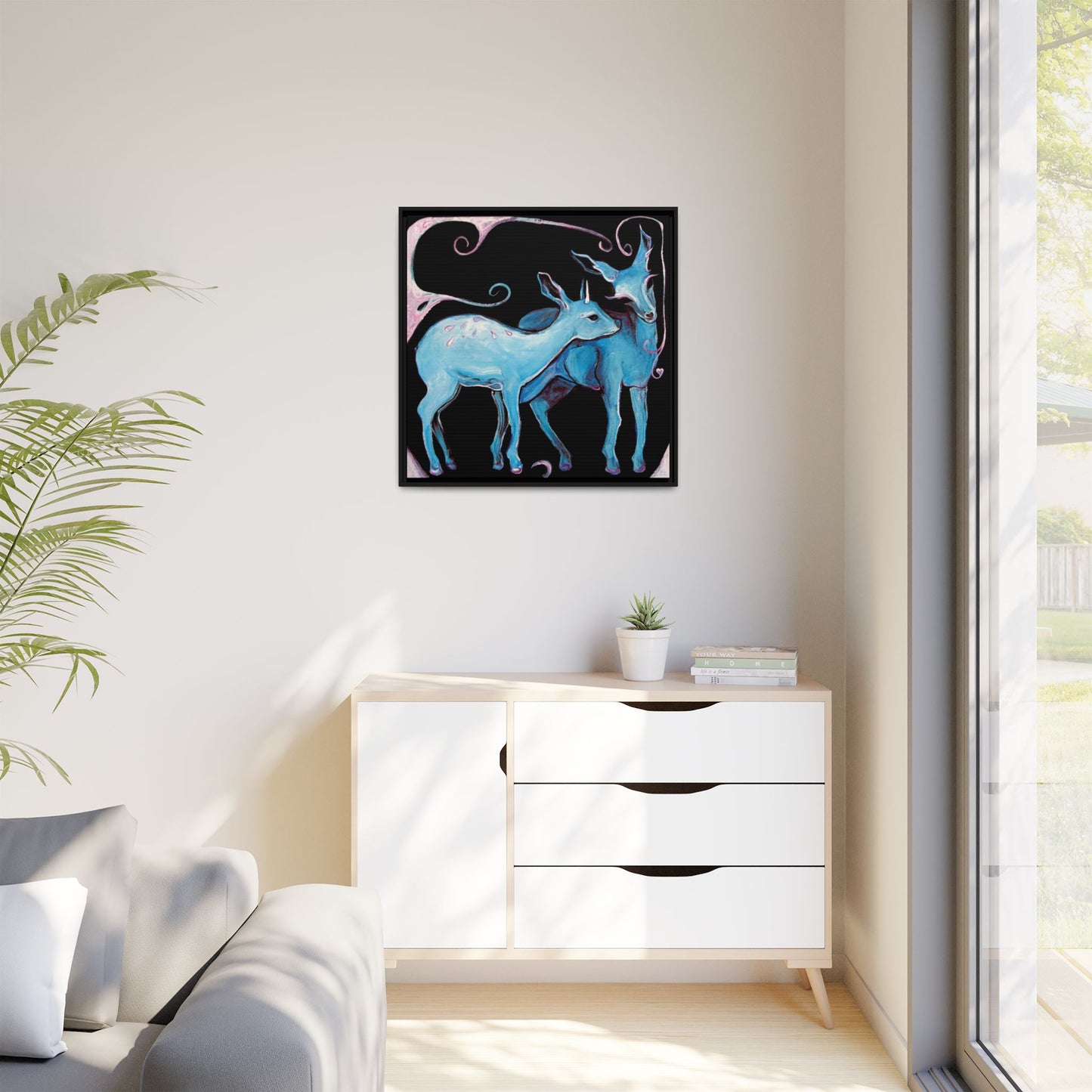 "Deer Love" Framed Canvas Fine Art Reproduction by Zabrina Fine Art