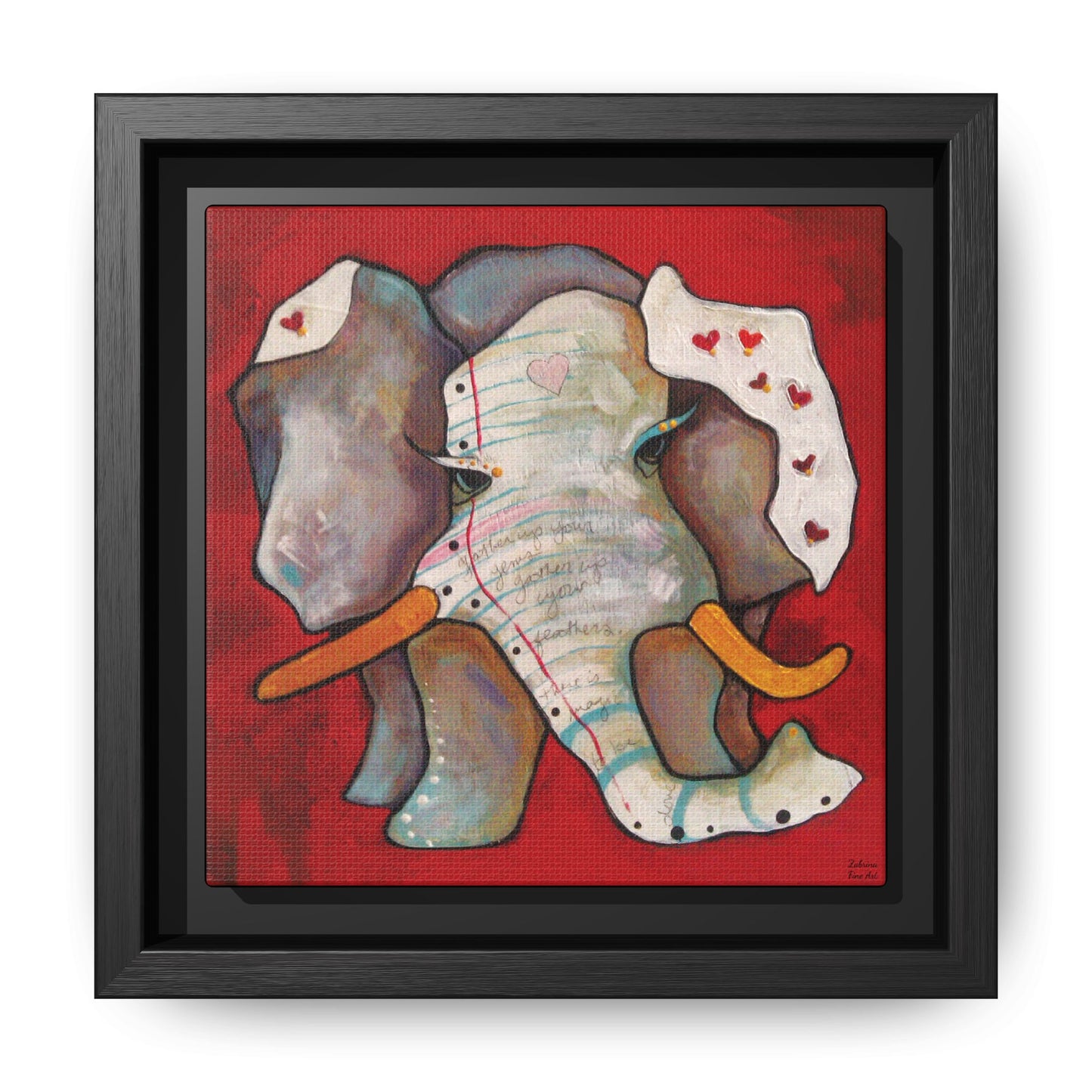 "Red Heart Elephant" Framed Canvas Fine Art Reproduction by Zabrina Fine Art