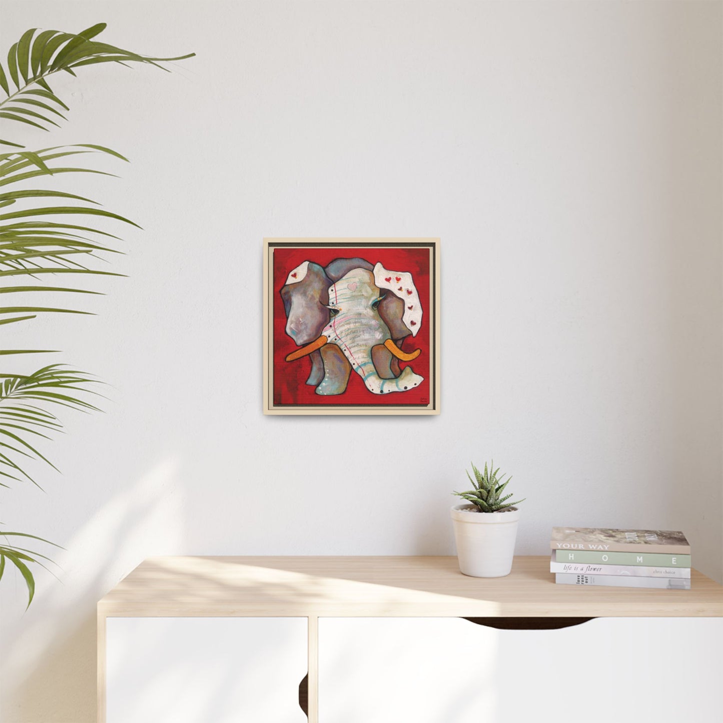 "Red Heart Elephant" Framed Canvas Fine Art Reproduction by Zabrina Fine Art