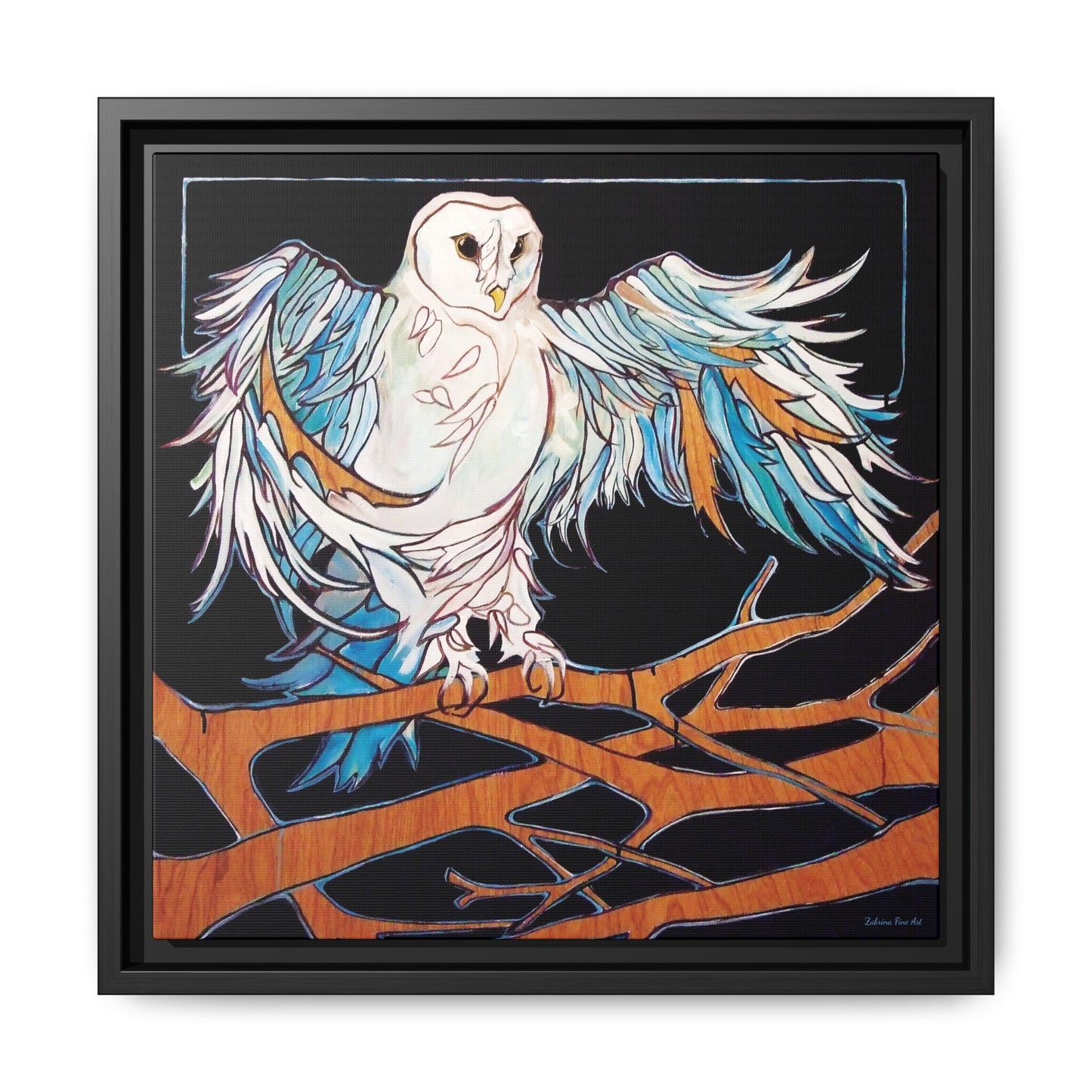 "Blue Owl" Framed Canvas Fine Art Reproduction by Zabrina Fine Art