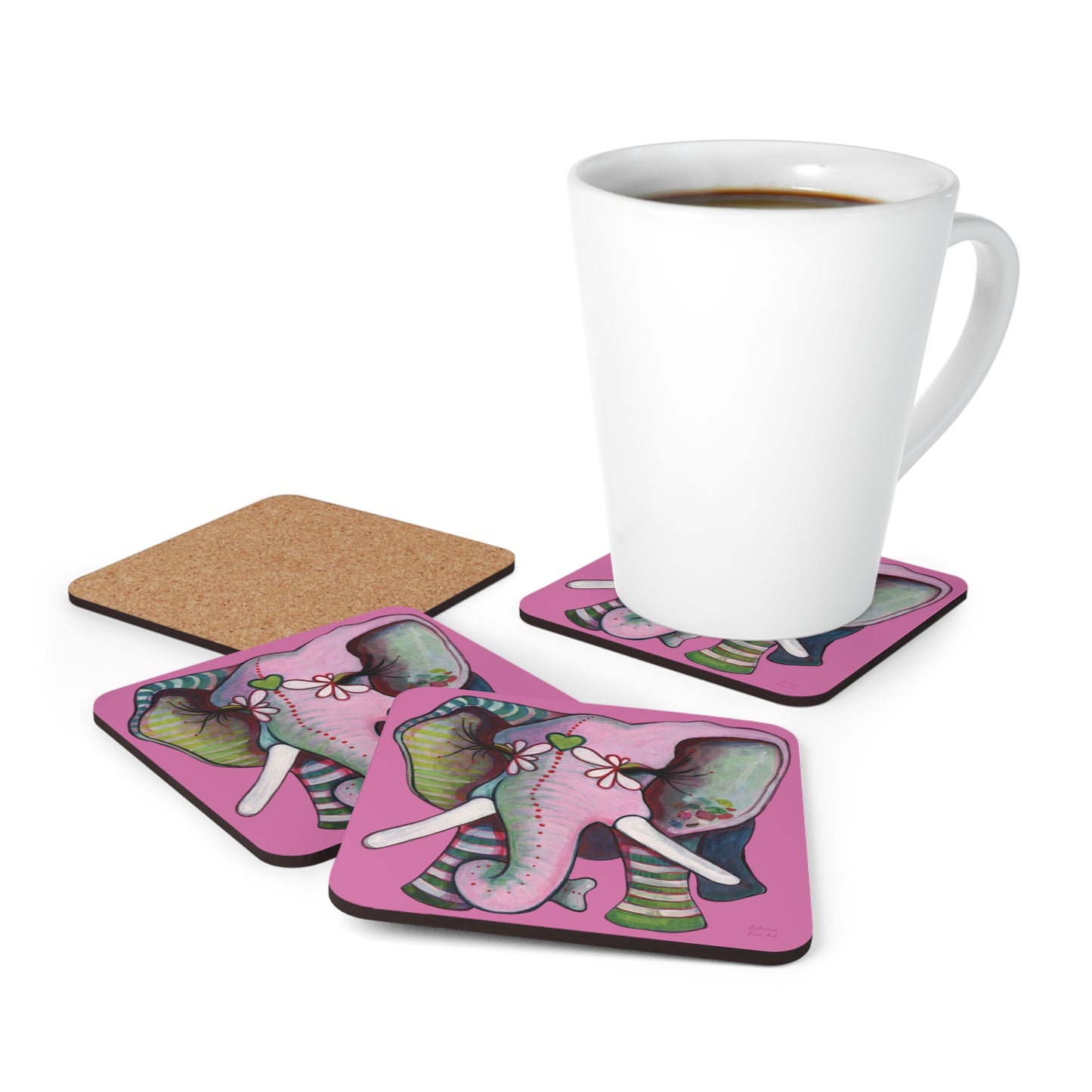 "Pink Elephant" Coaster Set by Zabrina Fine Art