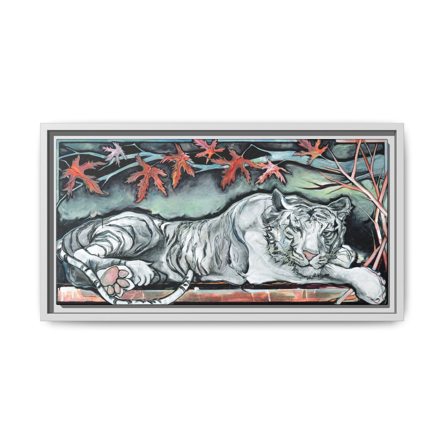 "White Tiger" Framed Canvas Fine Art Reproduction by Zabrina Fine Art