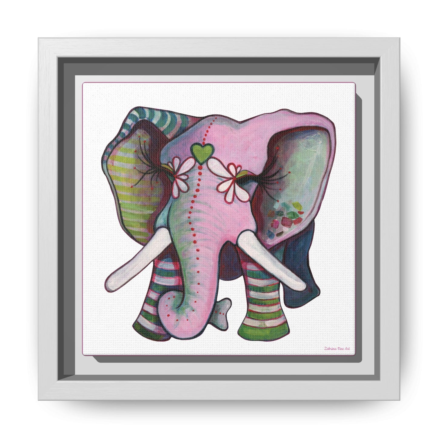"Green Heart Elephant" Framed Canvas Fine Art Reproduction by Zabrina Fine Art