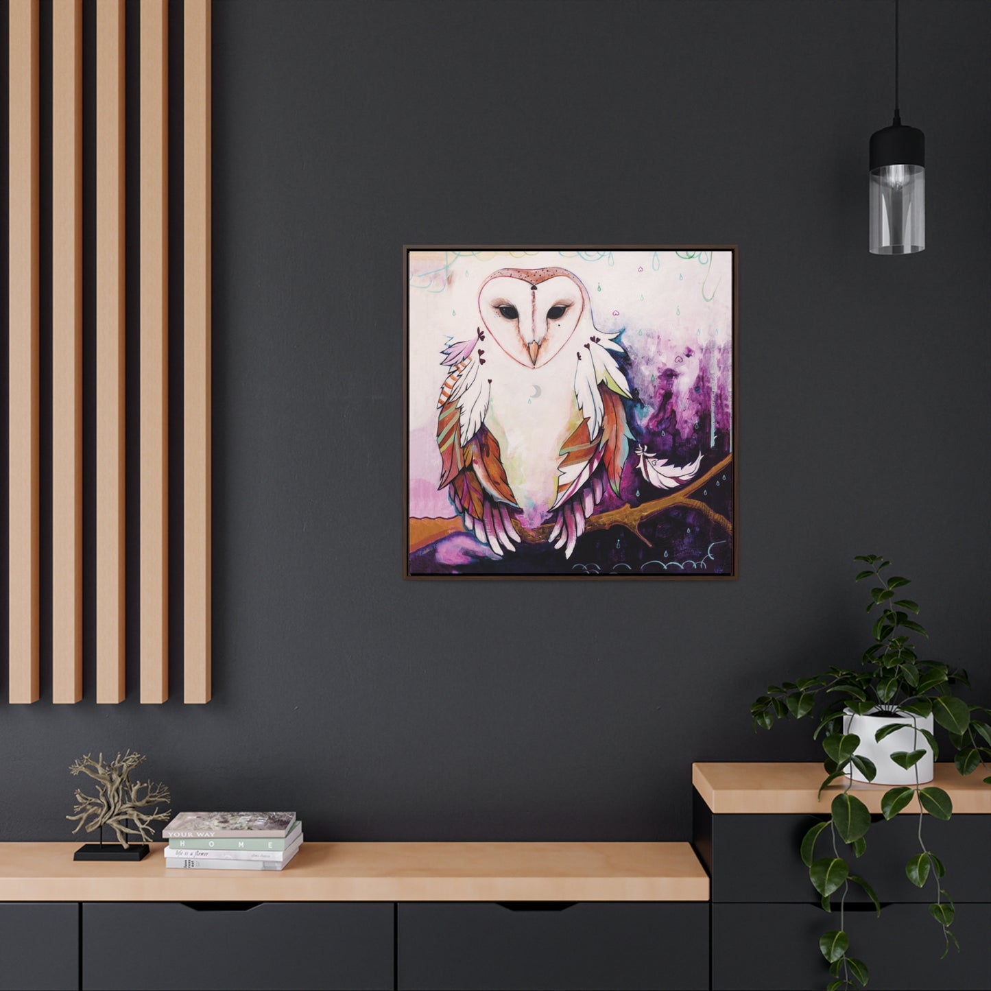 "Rainy Day Owl" Framed Canvas Fine Art Reproduction by Zabrina Fine Art