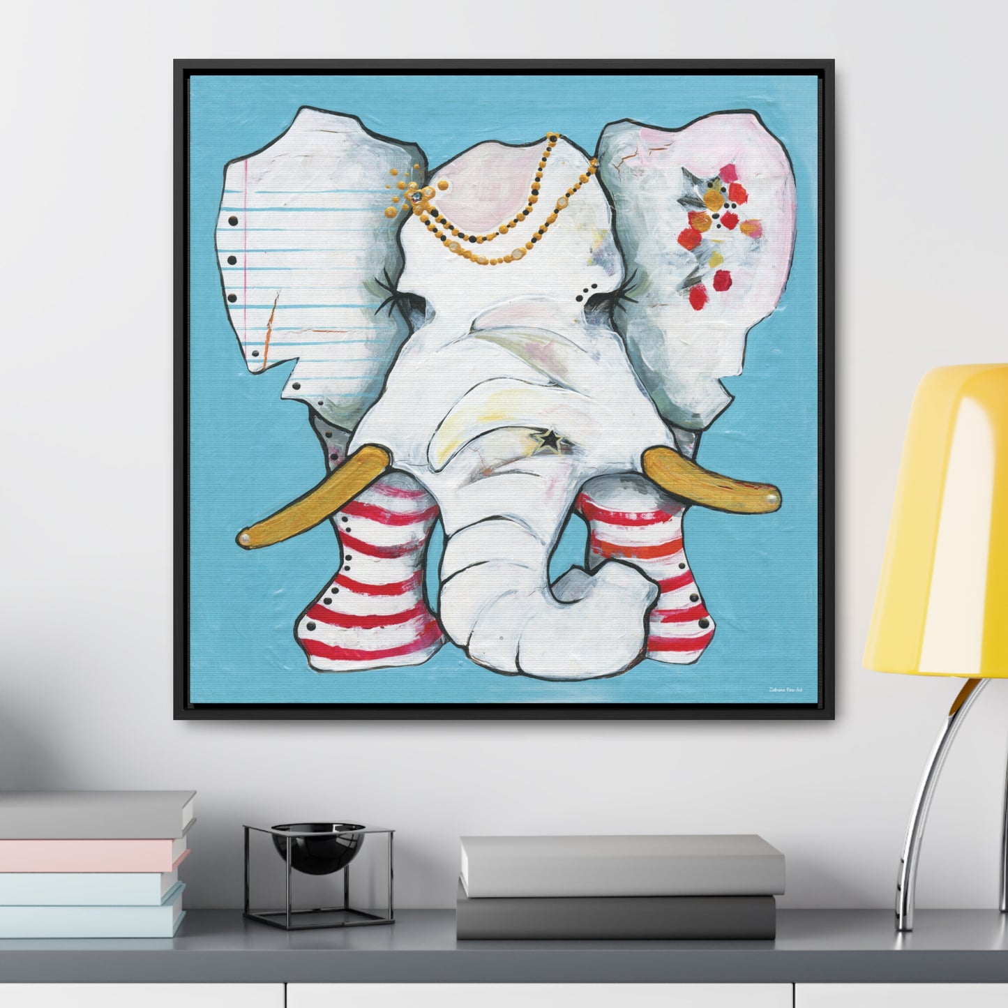 "Red Stripe Elephant" Framed Canvas Fine Art Reproduction by Zabrina Fine Art