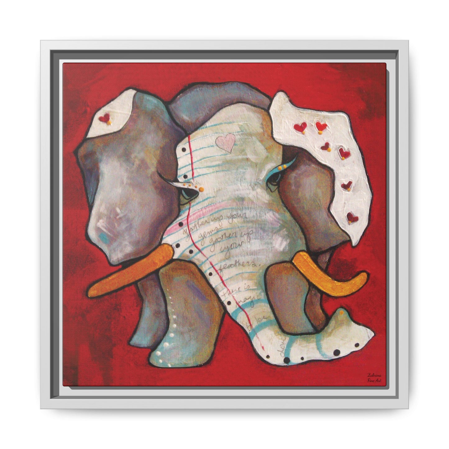 "Red Heart Elephant" Framed Canvas Fine Art Reproduction by Zabrina Fine Art