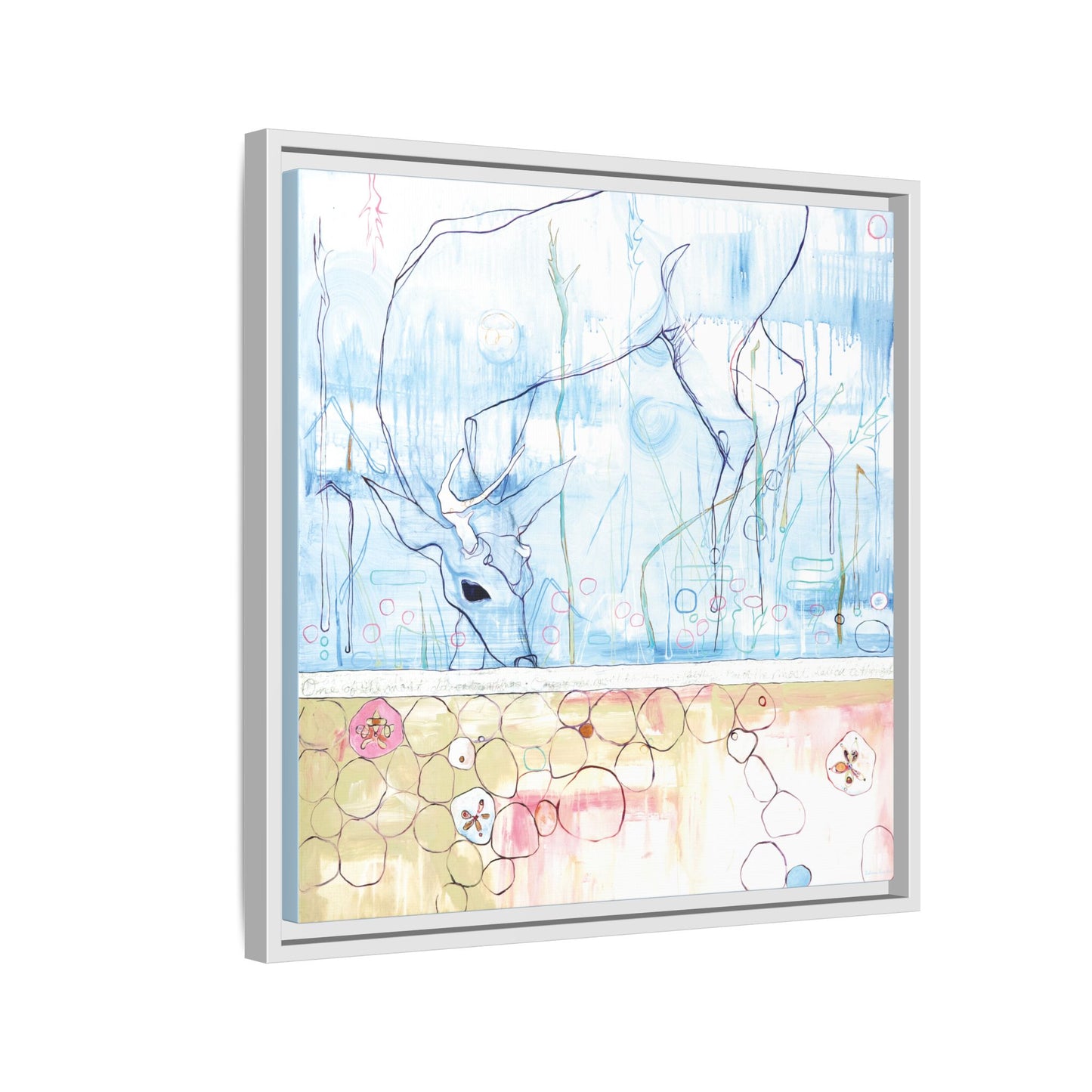 "One Antler Deer" Framed Canvas Fine Art Reproduction by Zabrina Fine Art