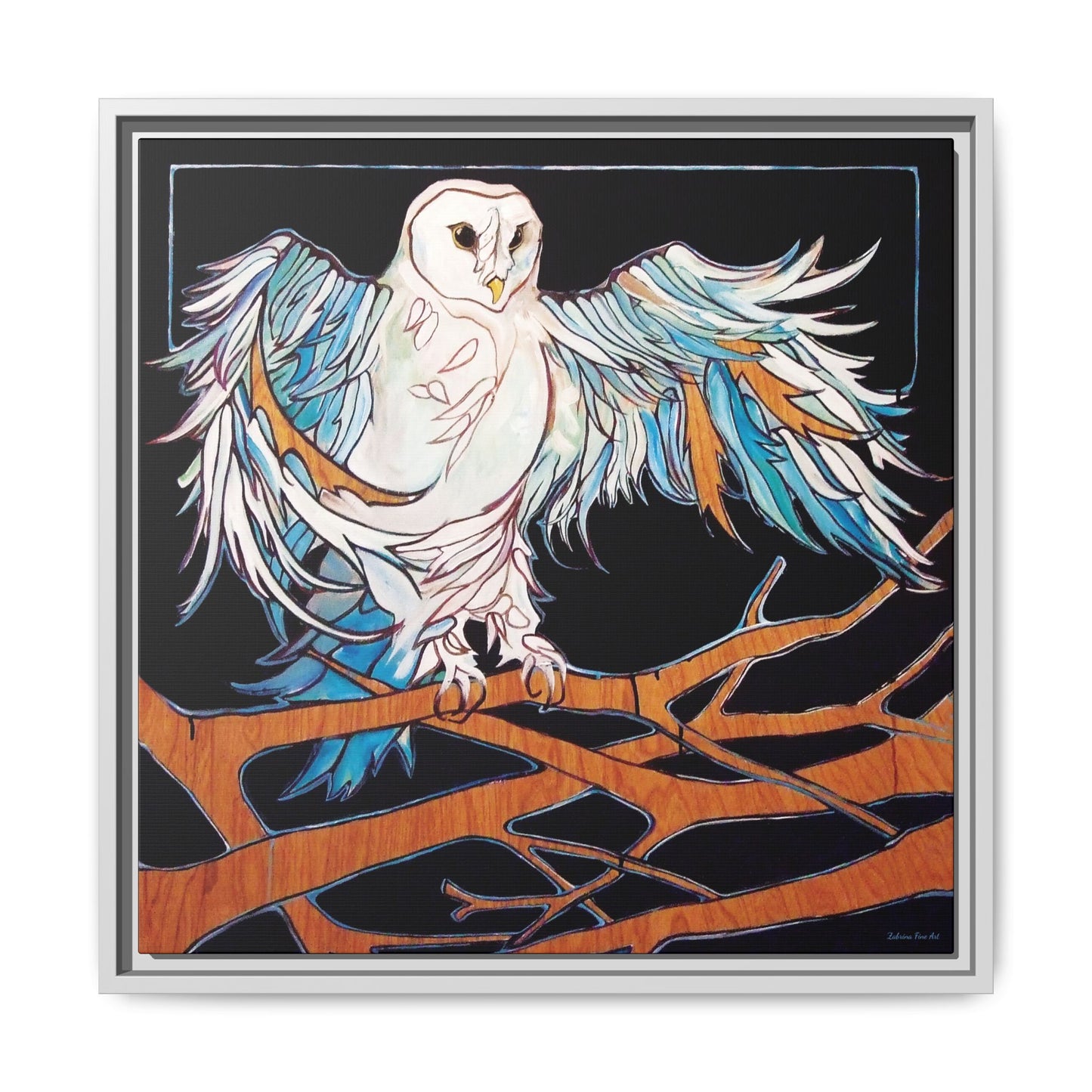 "Blue Owl" Framed Canvas Fine Art Reproduction by Zabrina Fine Art