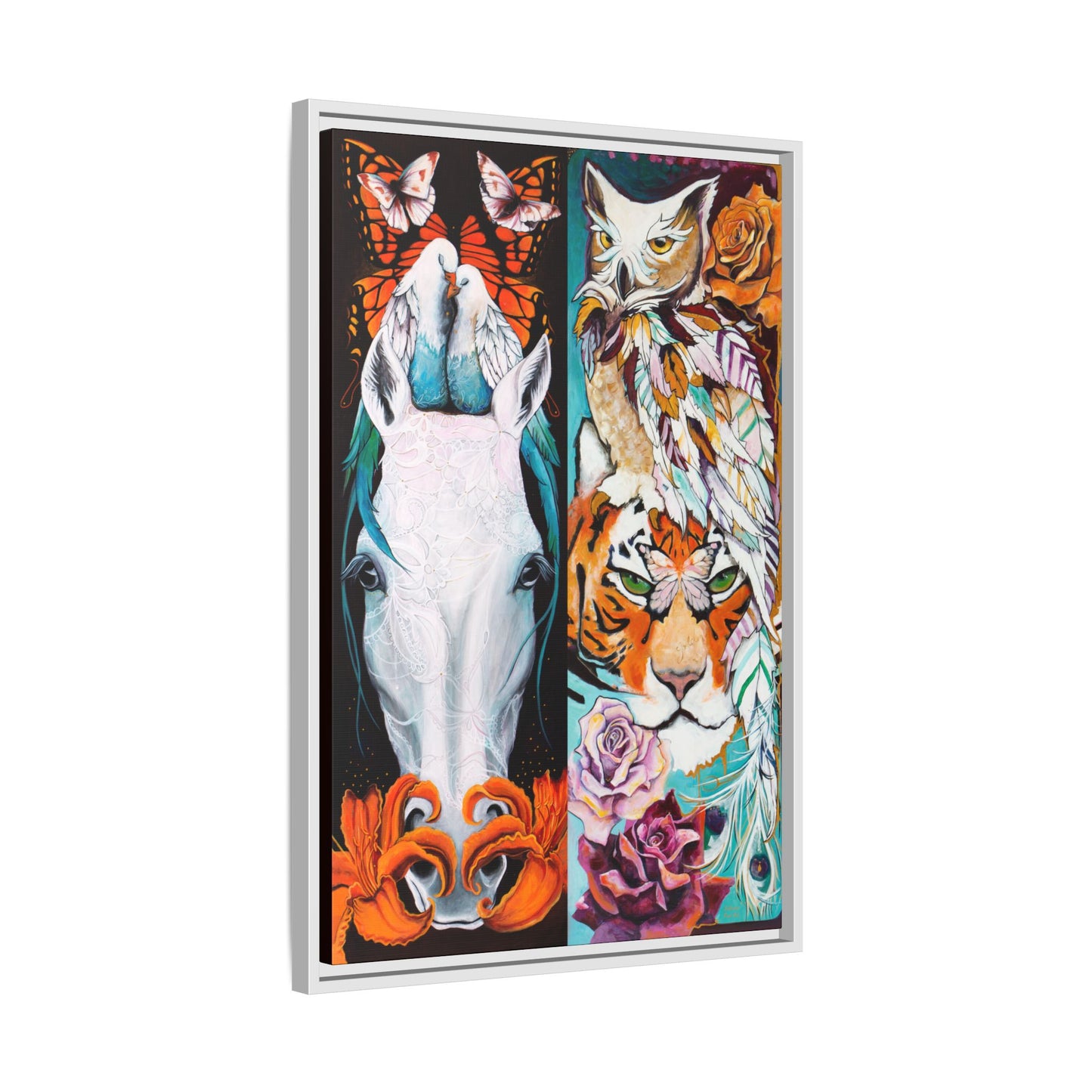 "The Tiger and The Mare" Framed Canvas Fine Art Reproduction by Zabrina Fine Art