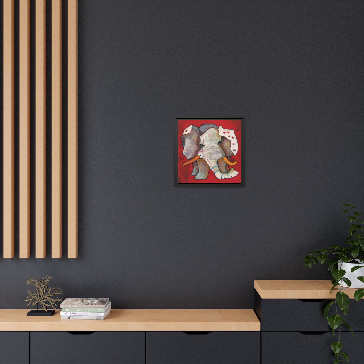 "Red Heart Elephant" Framed Canvas Fine Art Reproduction by Zabrina Fine Art