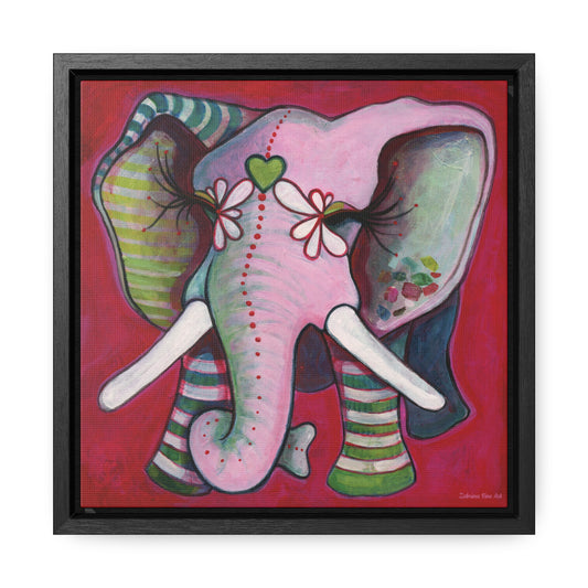 "Green Heart Elephant With Red" Framed Canvas Fine Art Reproduction by Zabrina Fine Art