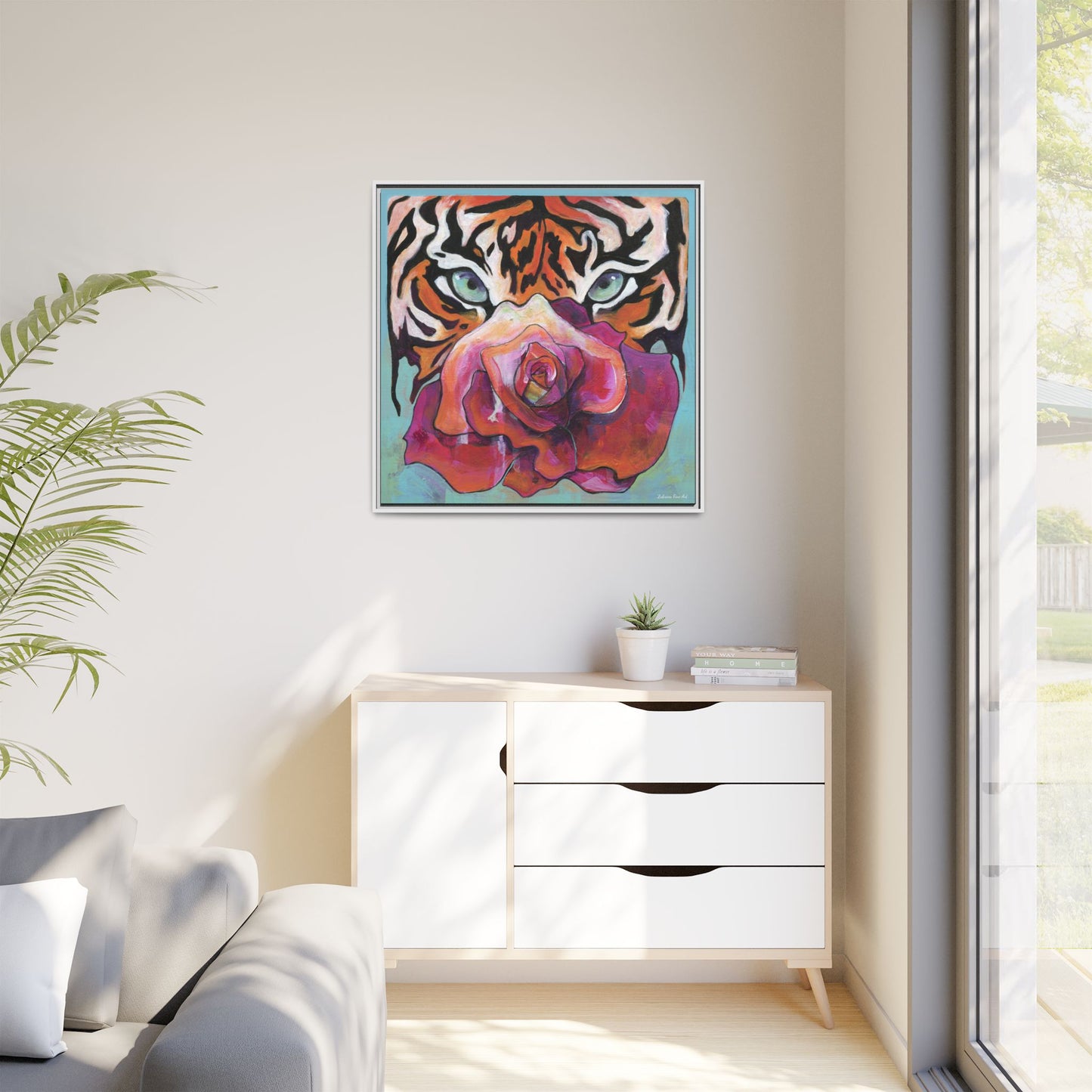 "Tiger Rose" Framed Canvas Fine Art Reproduction by Zabrina Fine Art