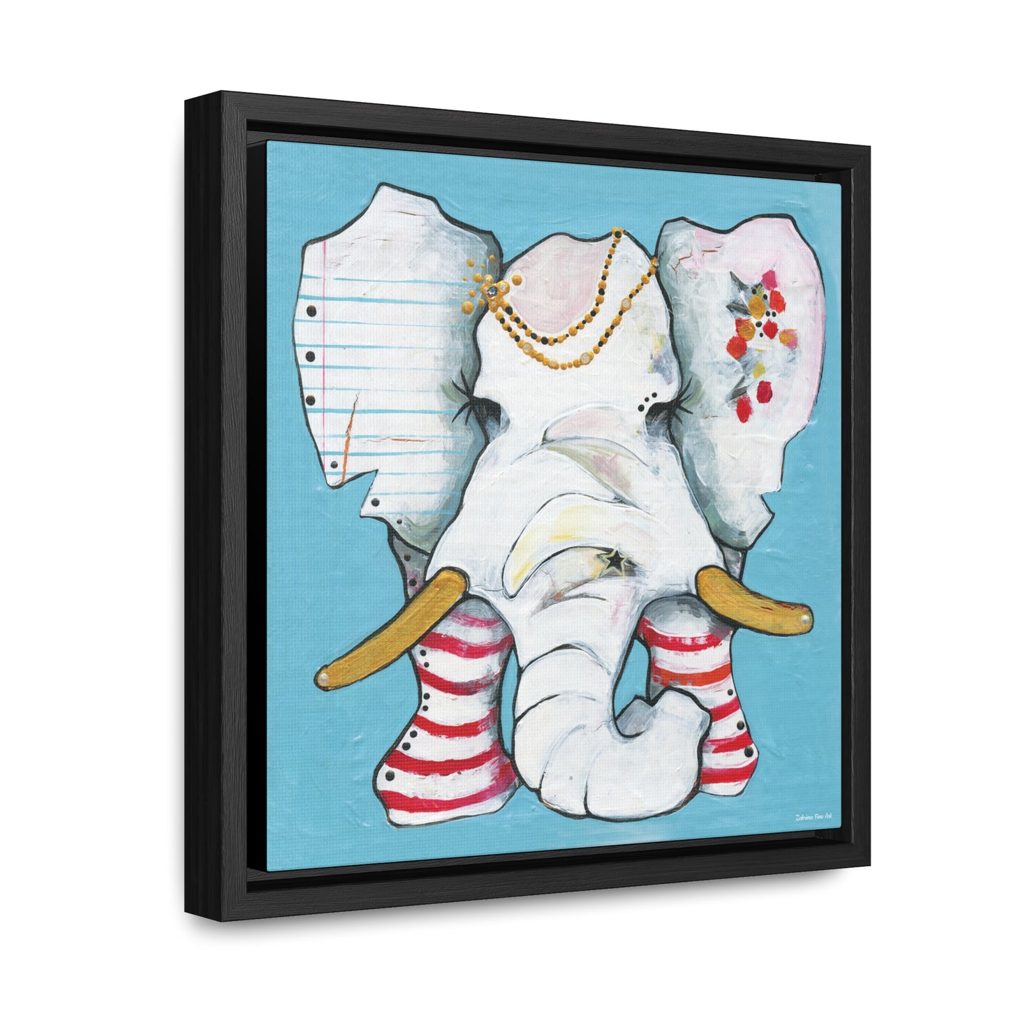 "Red Stripe Elephant" Framed Canvas Fine Art Reproduction by Zabrina Fine Art