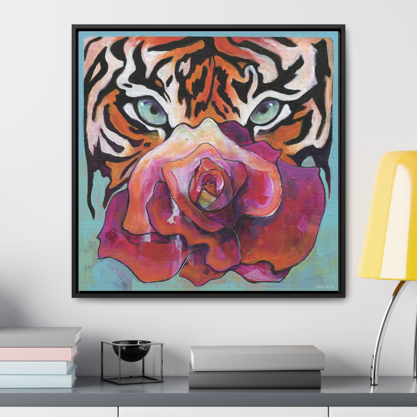 "Tiger Rose" Framed Canvas Fine Art Reproduction by Zabrina Fine Art