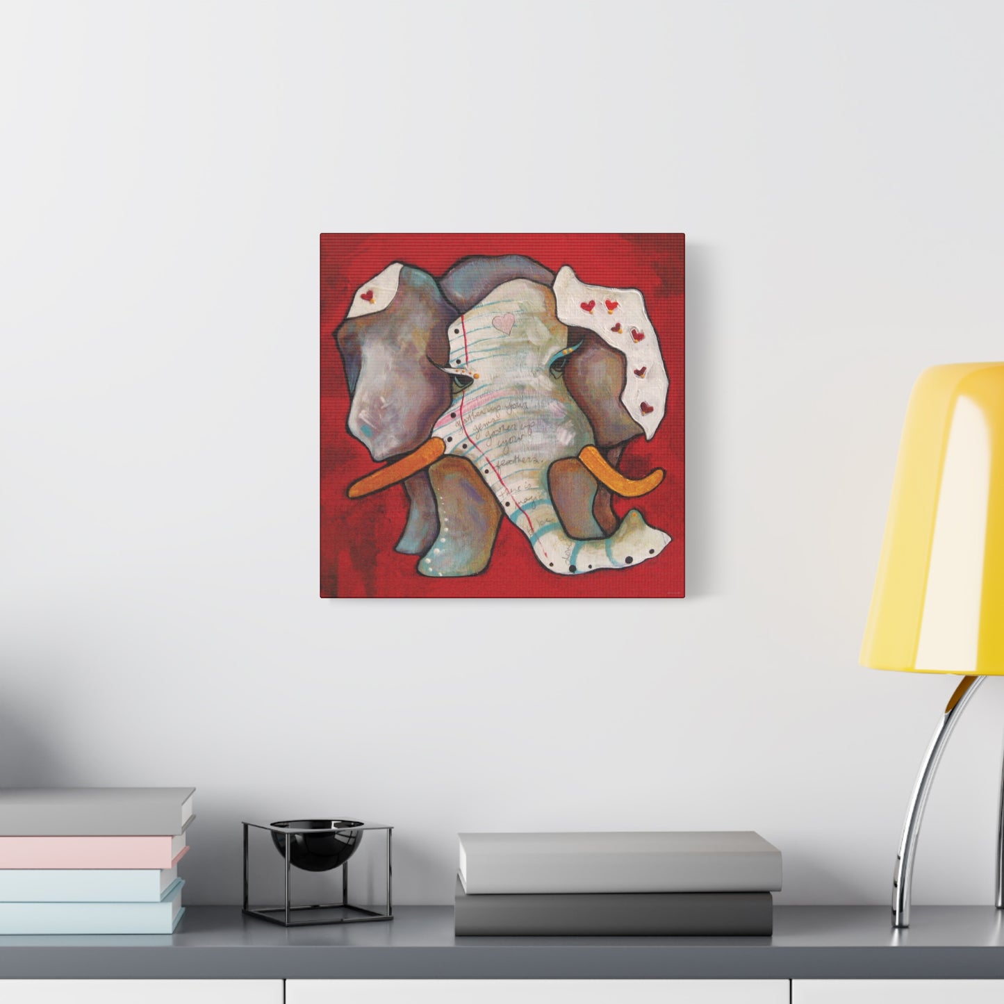 "Red Heart Elephant" Unframed Canvas Black Edge Reproduction by Zabrina Fine Art