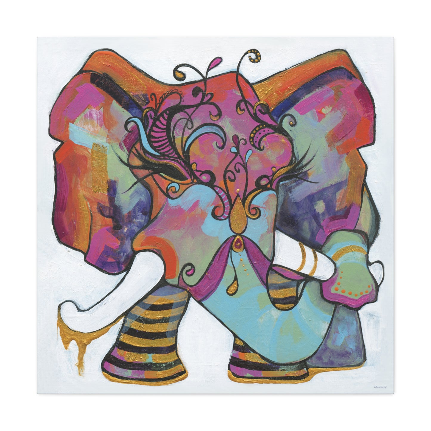 "Masquerade Elephant" Unframed Canvas Black Edge Reproduction by Zabrina Fine Art