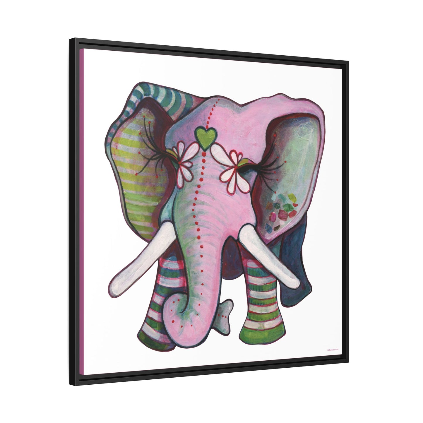 "Green Heart Elephant" Framed Canvas Fine Art Reproduction by Zabrina Fine Art