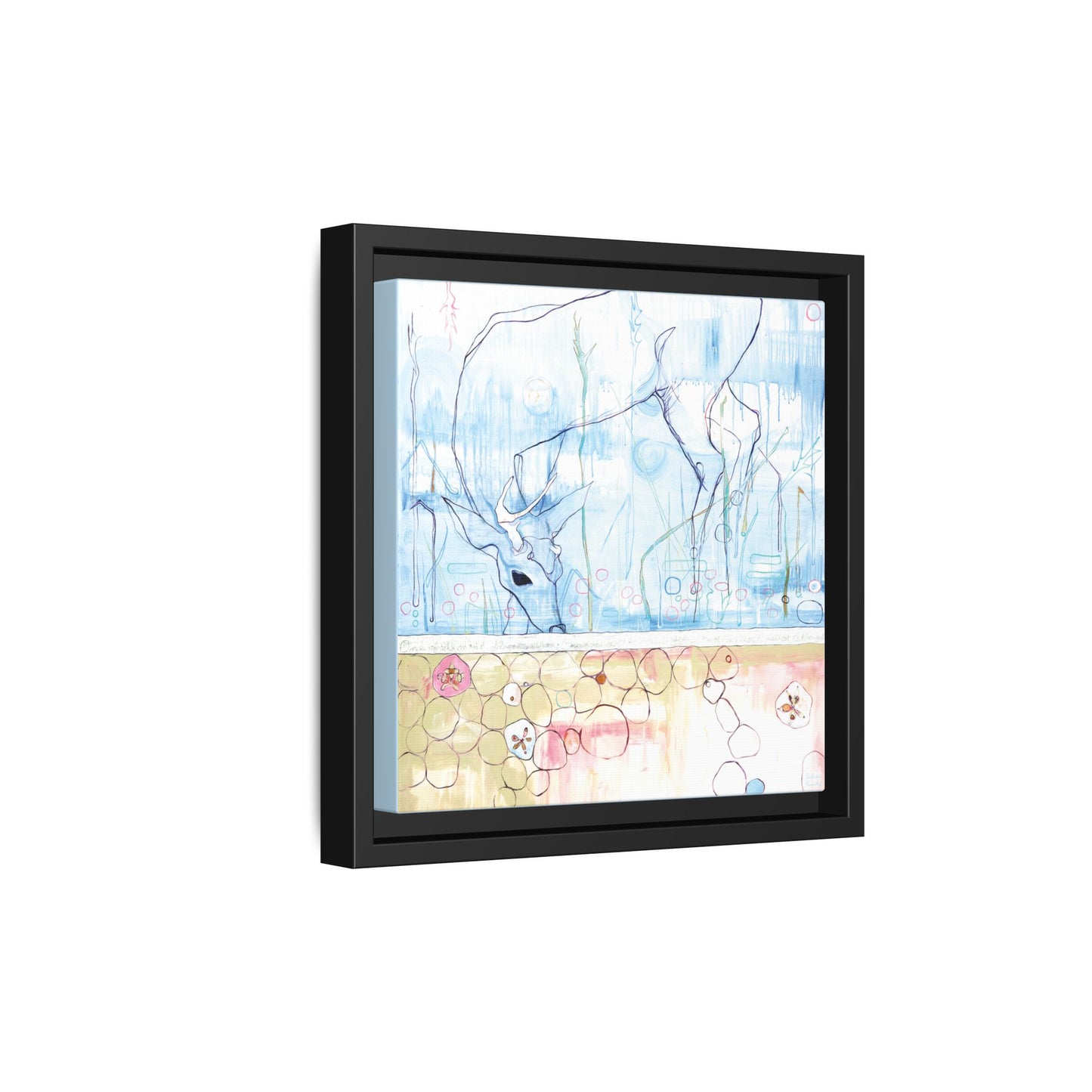 "One Antler Deer" Framed Canvas Fine Art Reproduction by Zabrina Fine Art