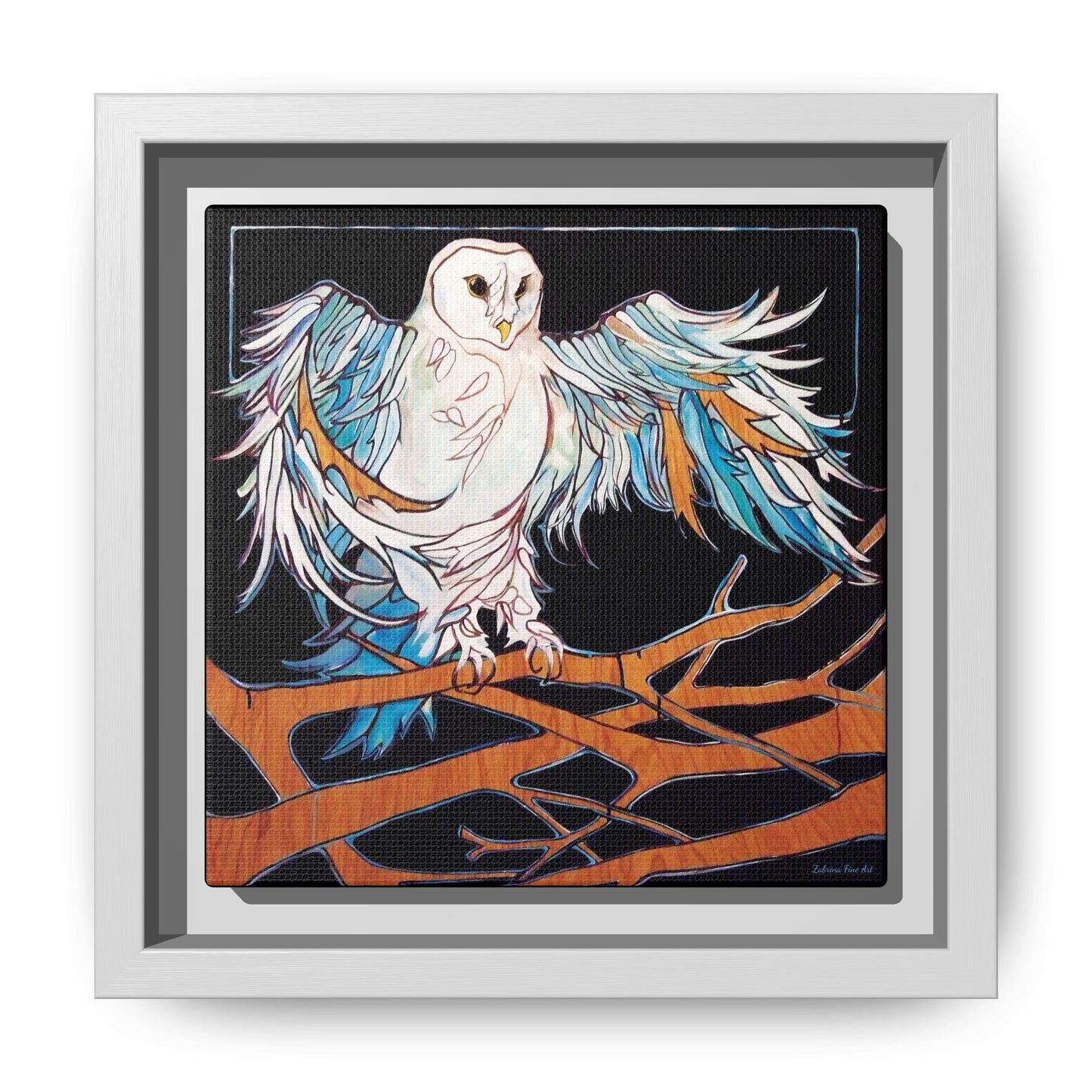 "Blue Owl" Framed Canvas Fine Art Reproduction by Zabrina Fine Art