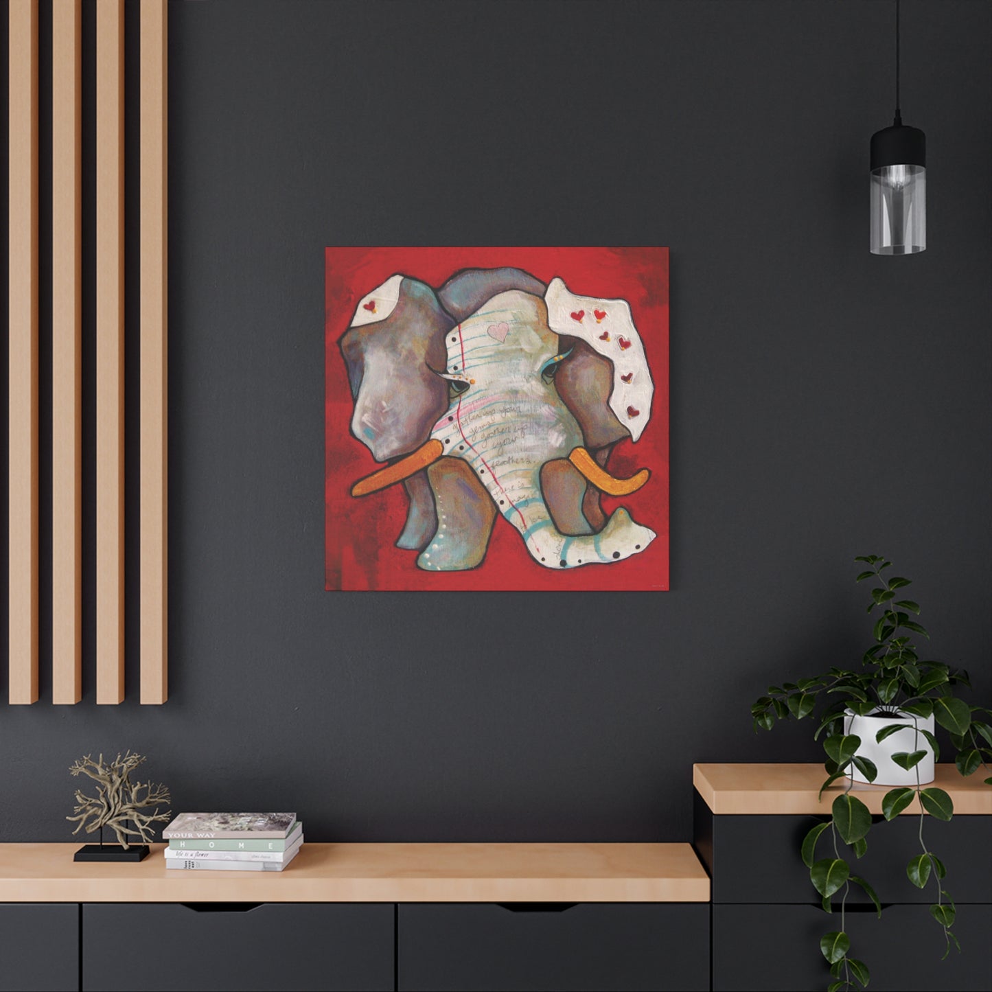 "Red Heart Elephant" Unframed Canvas Black Edge Reproduction by Zabrina Fine Art