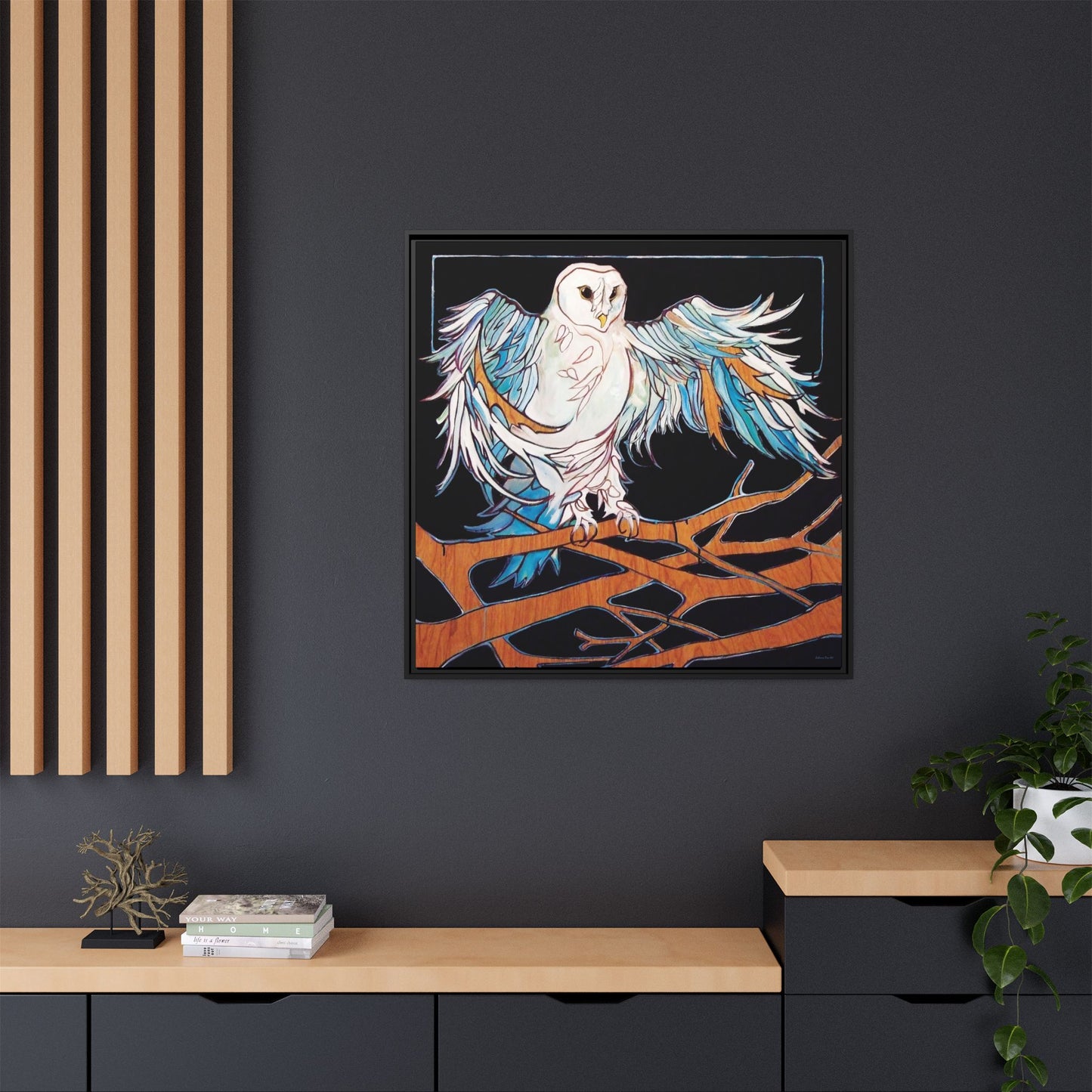 "Blue Owl" Framed Canvas Fine Art Reproduction by Zabrina Fine Art