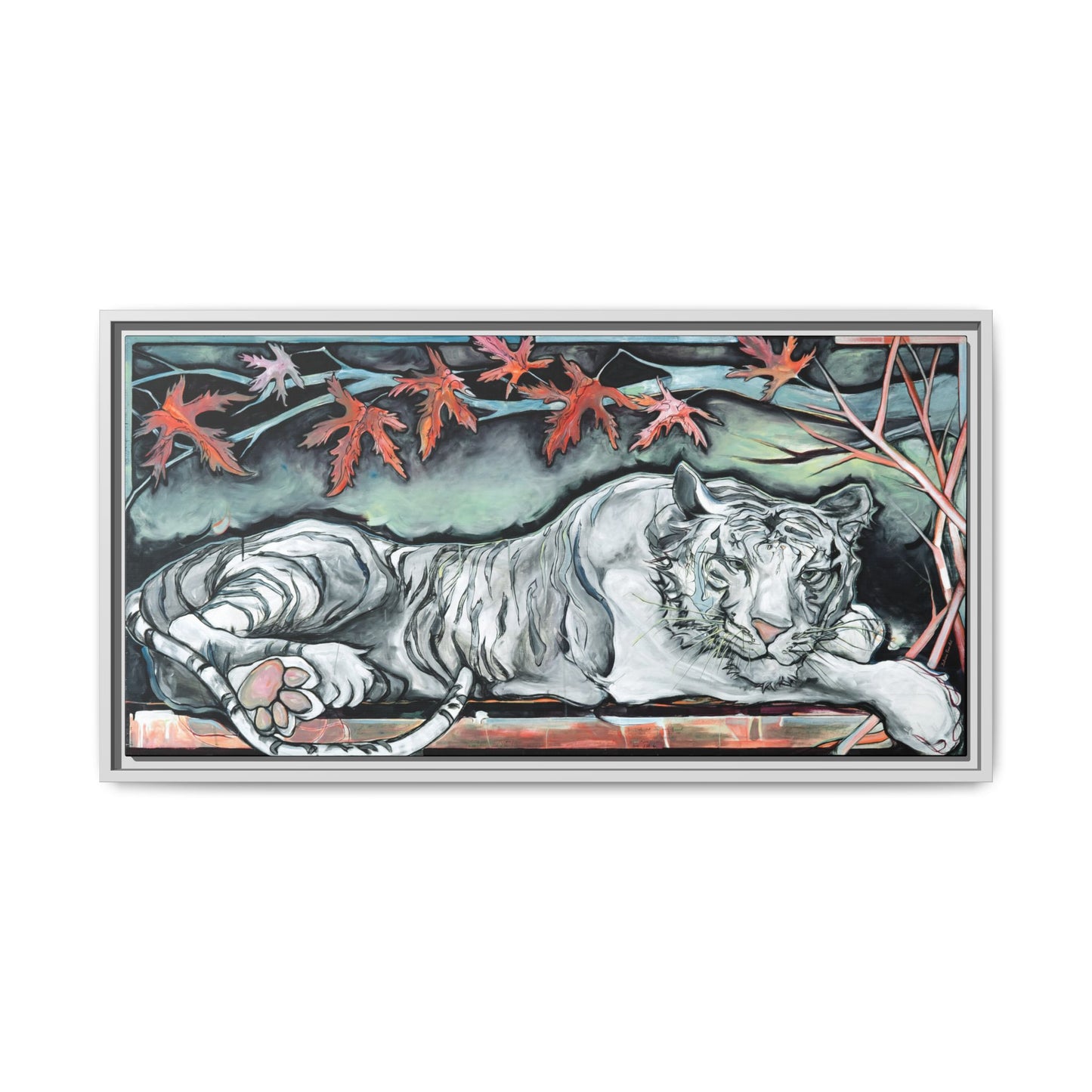 "White Tiger" Framed Canvas Fine Art Reproduction by Zabrina Fine Art