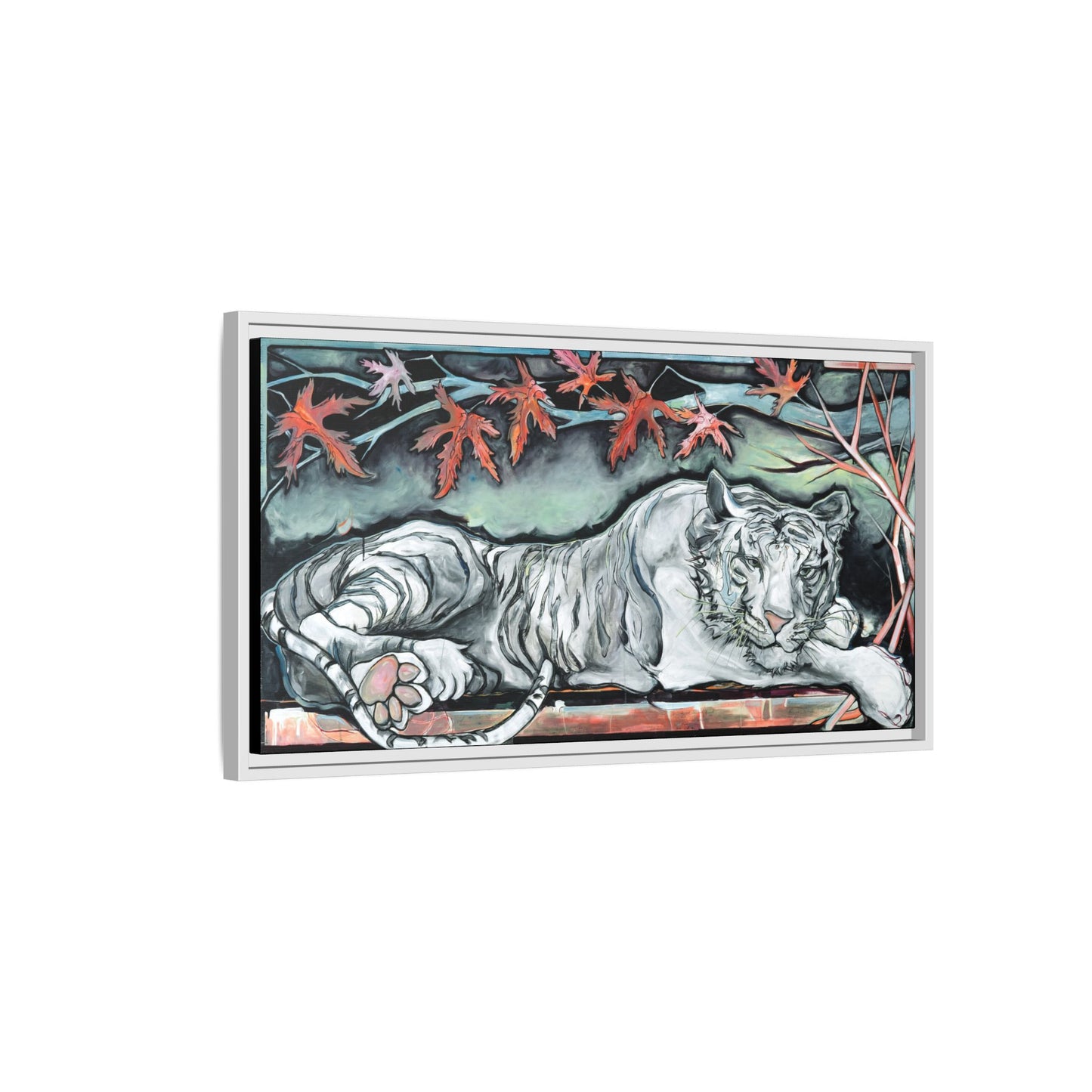 "White Tiger" Framed Canvas Fine Art Reproduction by Zabrina Fine Art