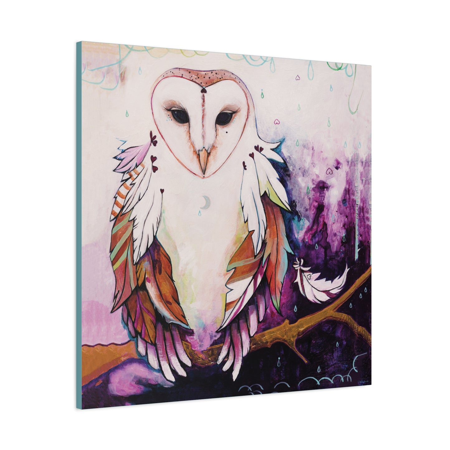 "Rainy Day Owl" Unframed Canvas Neptune Blue Edge Reproduction by Zabrina Fine Art