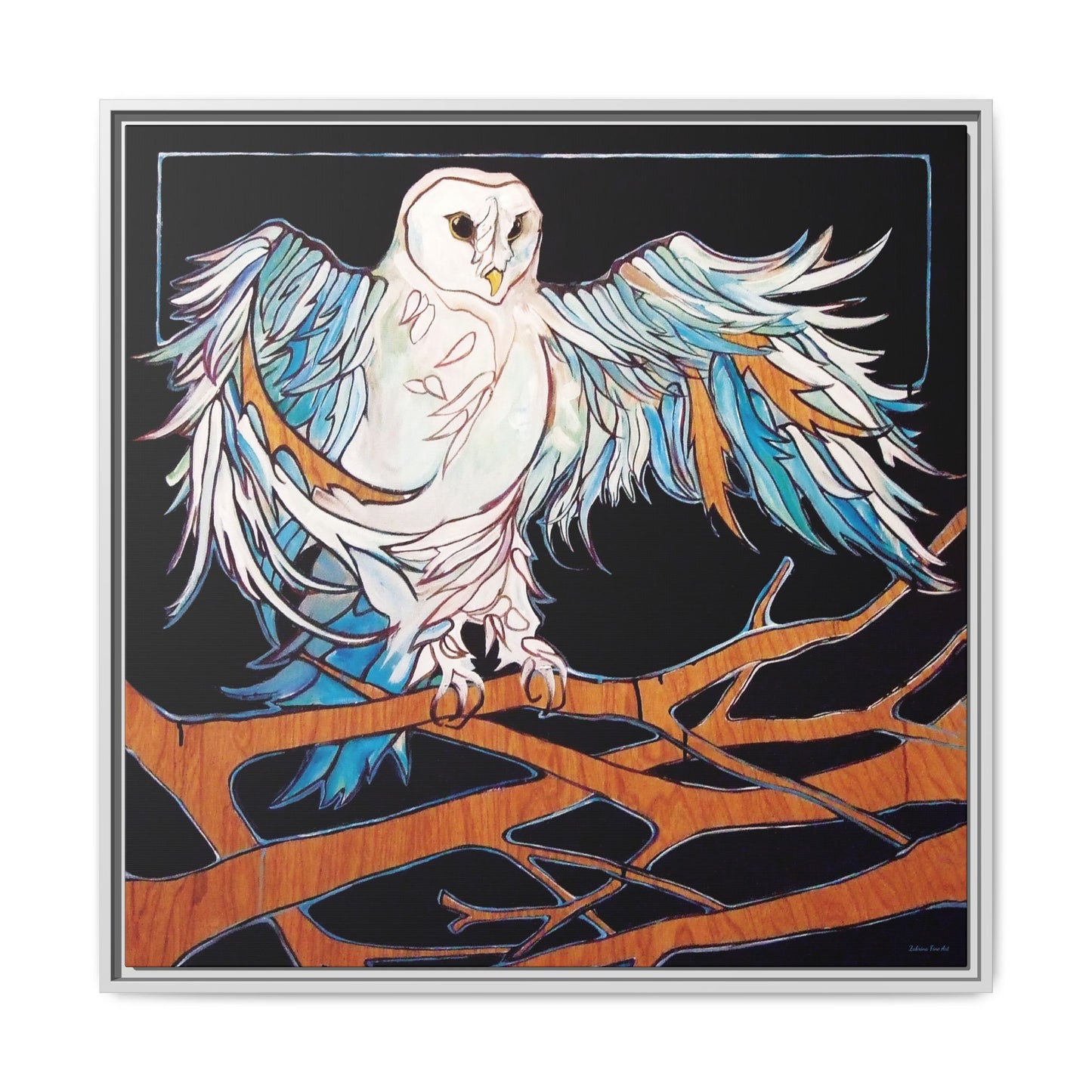 "Blue Owl" Framed Canvas Fine Art Reproduction by Zabrina Fine Art