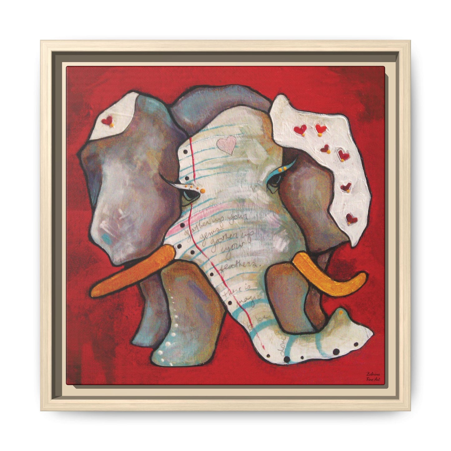 "Red Heart Elephant" Framed Canvas Fine Art Reproduction by Zabrina Fine Art