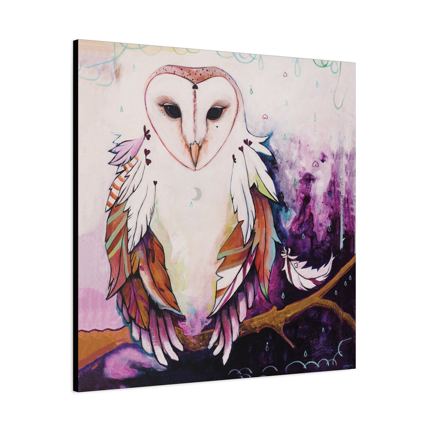 "Rainy Day Owl" Unframed Canvas Black Edge Reproduction by Zabrina Fine Art