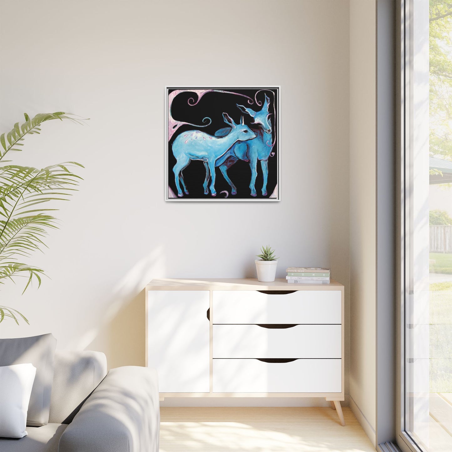 "Deer Love" Framed Canvas Fine Art Reproduction by Zabrina Fine Art