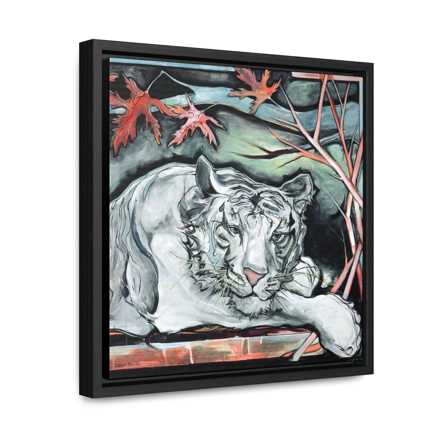 "White Tiger Portrait" Framed Canvas Fine Art Reproduction by Zabrina Fine Art