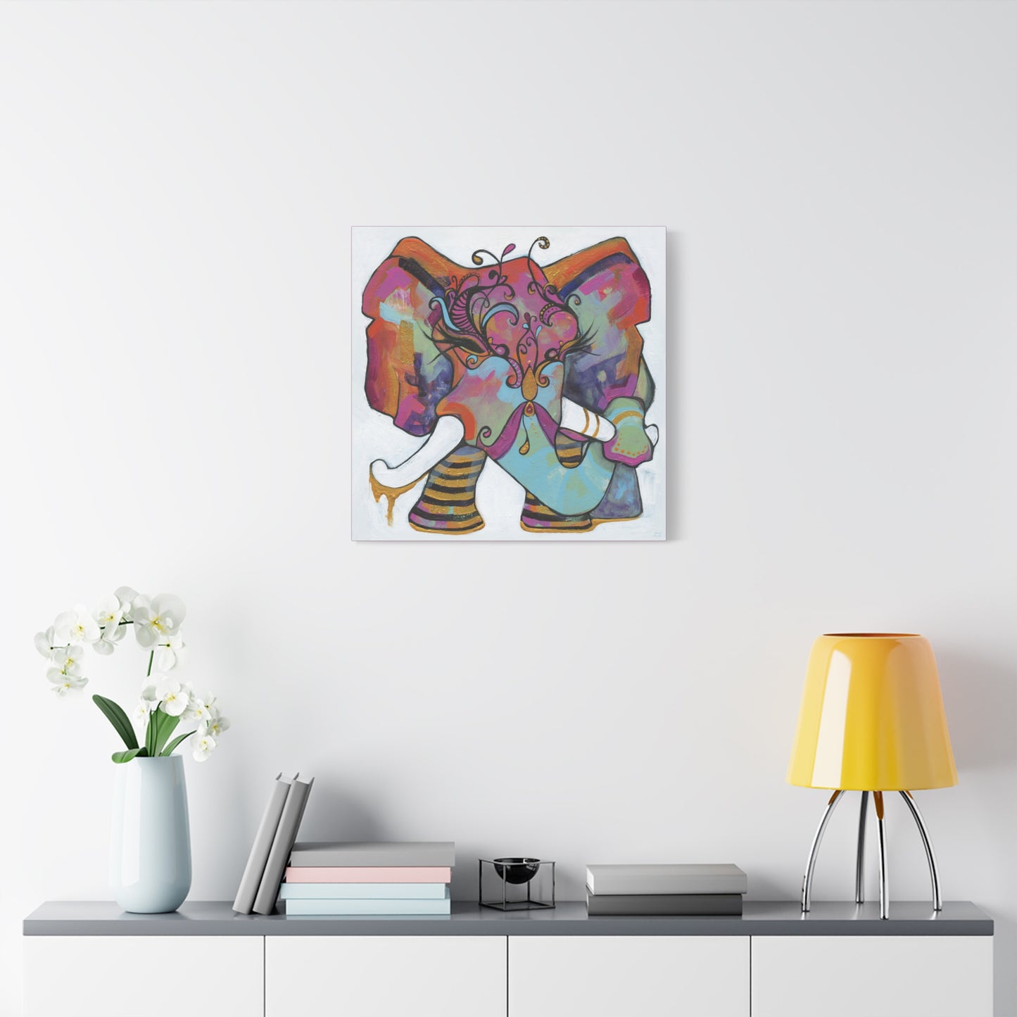 "Masquerade Elephant" Unframed Canvas Hot Pink Edge Reproduction by Zabrina Fine Art