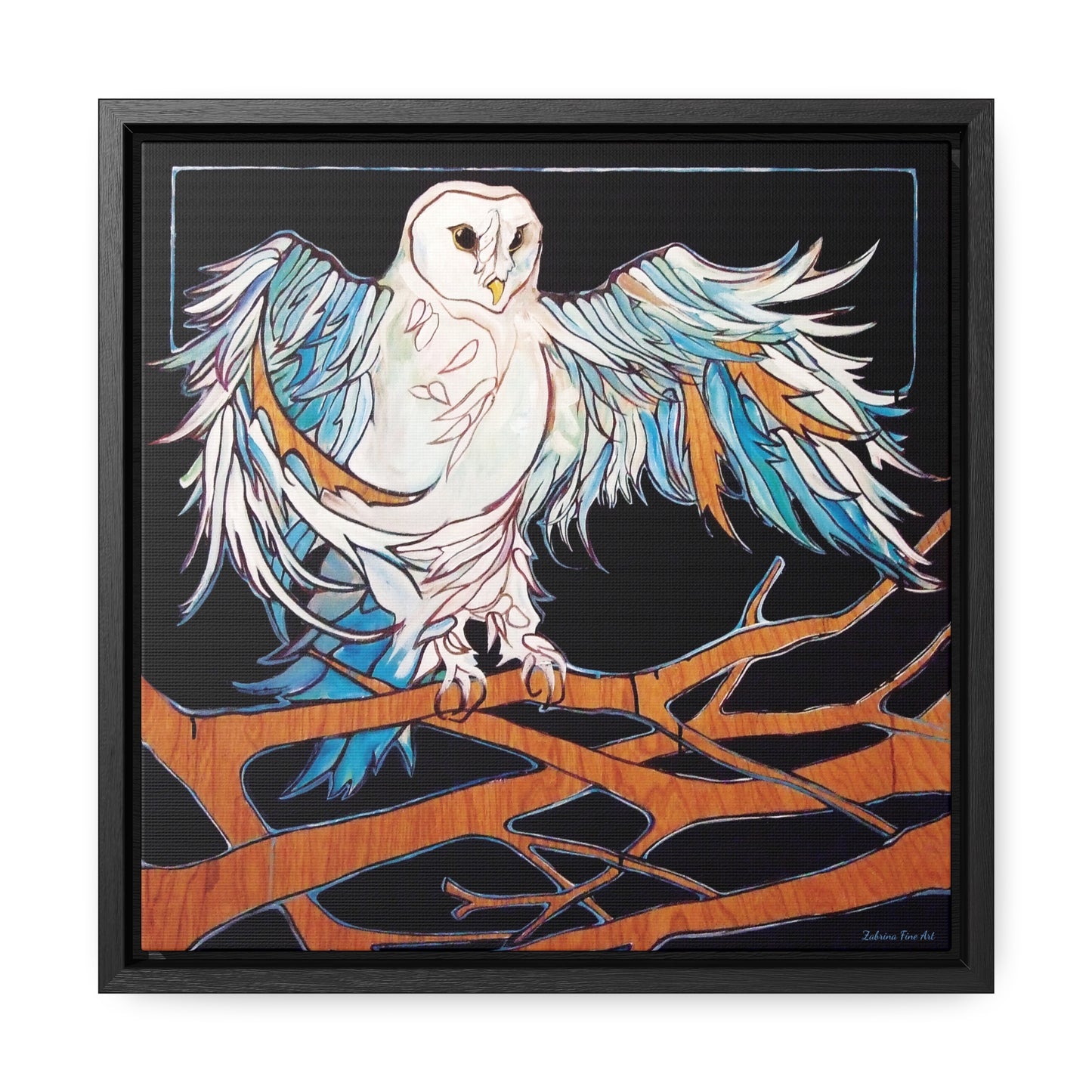 "Blue Owl" Framed Canvas Fine Art Reproduction by Zabrina Fine Art