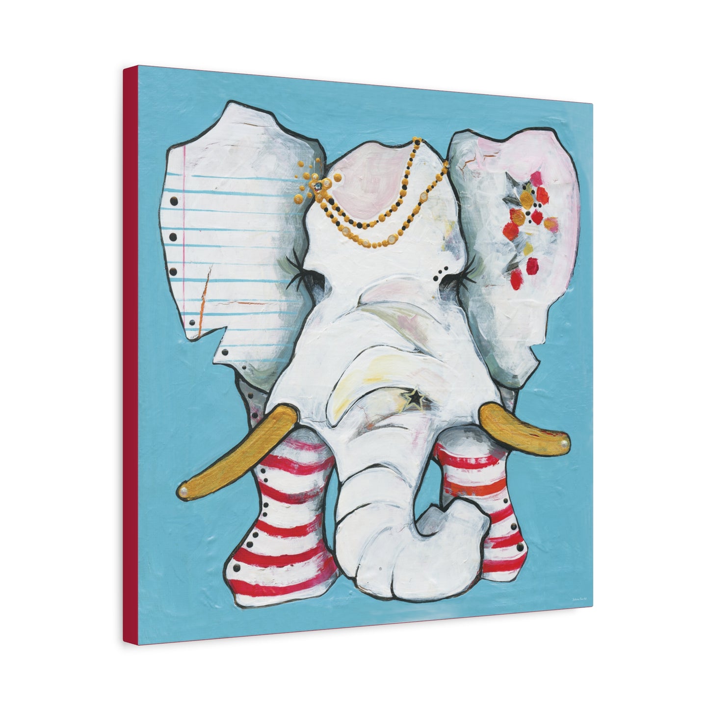 "Red Stripe Elephant" Unframed Canvas Candy Red Edge Reproduction by Zabrina Fine Art