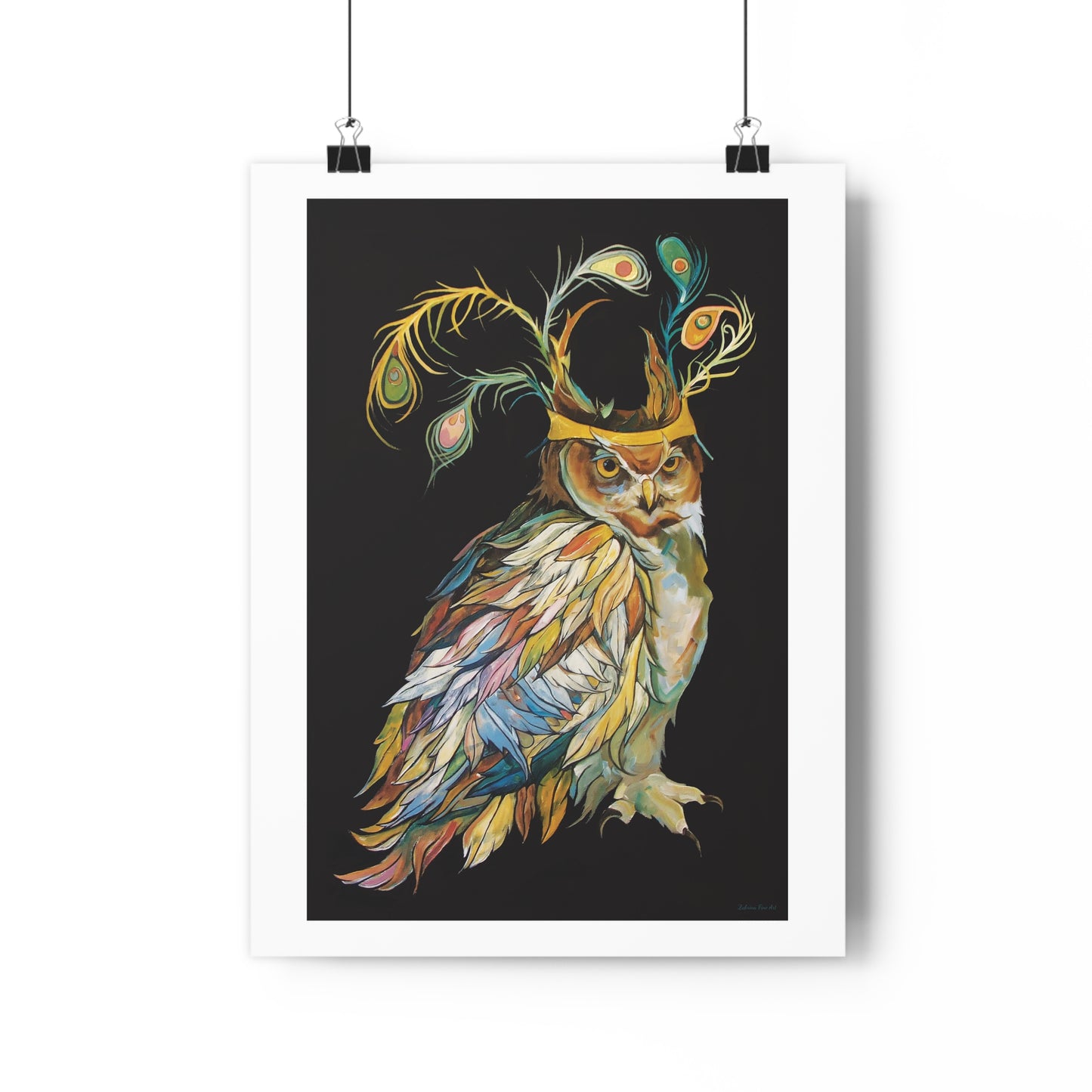 "Peacock Crown Owl" Giclée Art Print by Zabrina Fine Art