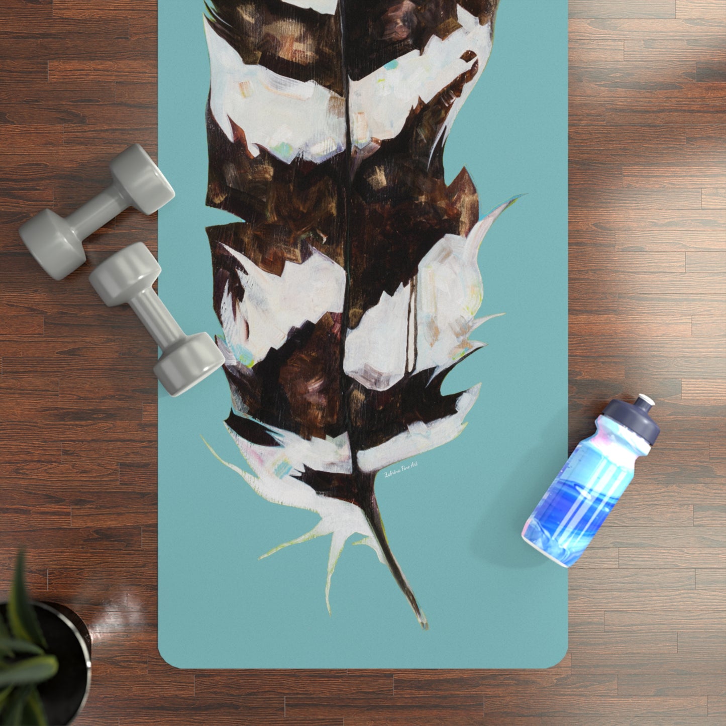 "Feather Blue" Microsuede Top Rubber Yoga Mat by Zabrina Fine Art