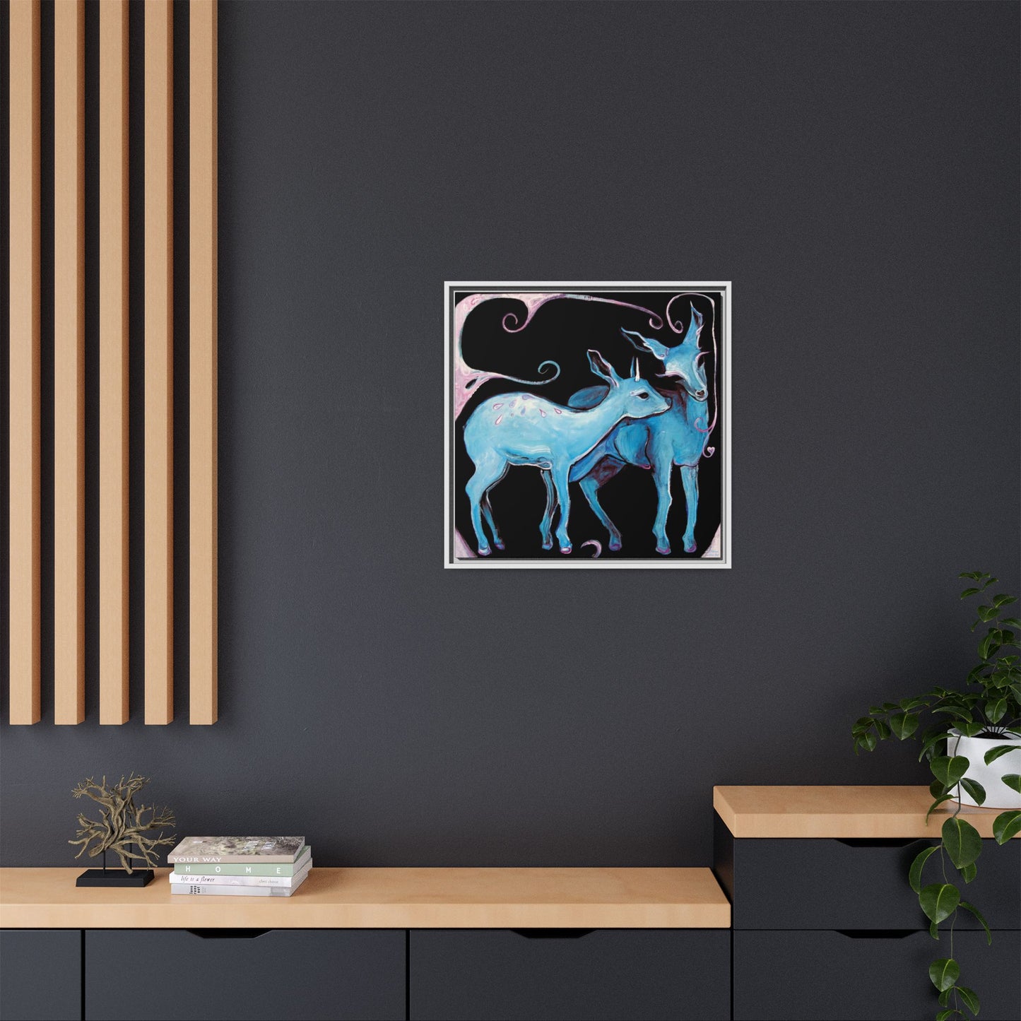 "Deer Love" Framed Canvas Fine Art Reproduction by Zabrina Fine Art