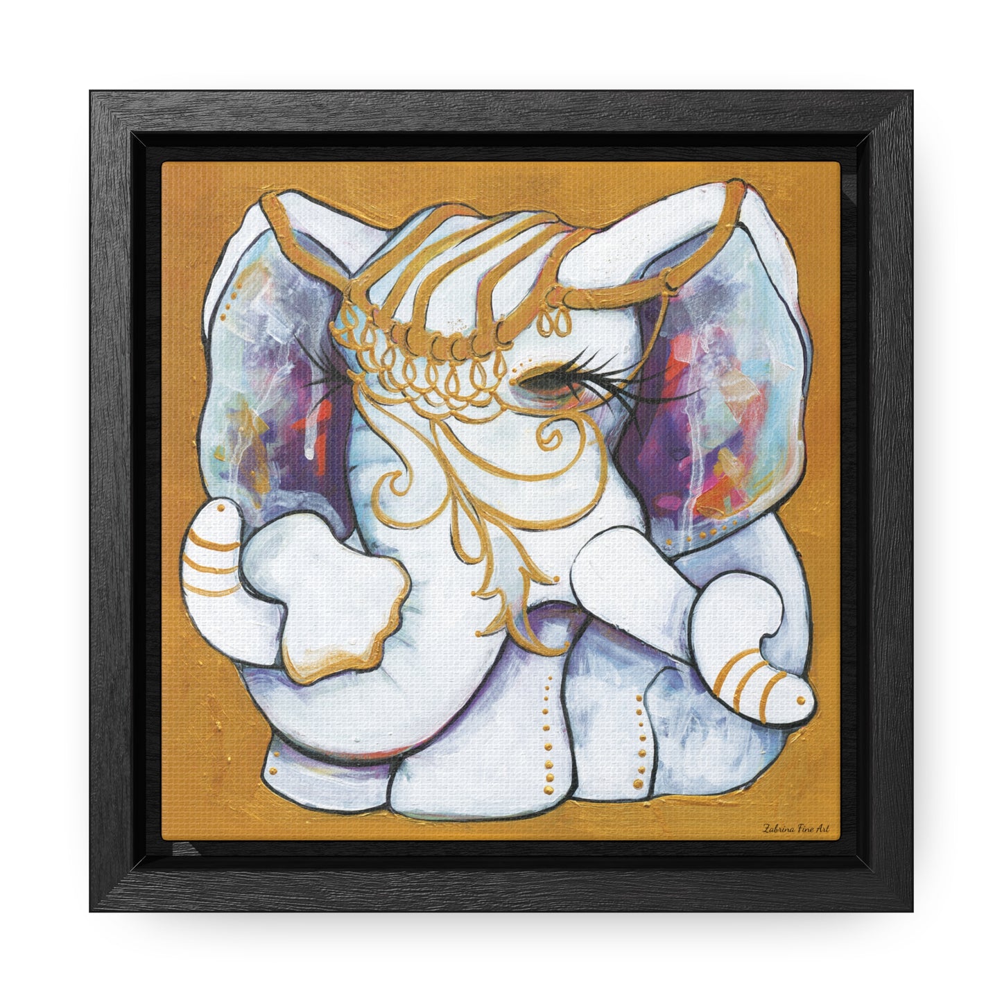 "Gold and White Elephant" Framed Canvas Fine Art Reproduction by Zabrina Fine Art