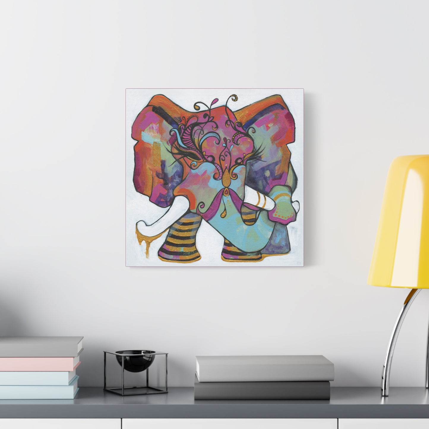 "Masquerade Elephant" Unframed Canvas Hot Pink Edge Reproduction by Zabrina Fine Art