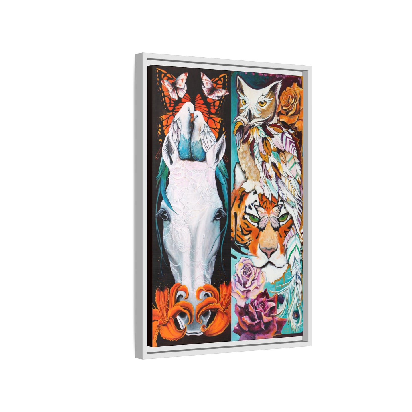 "The Tiger and The Mare" Framed Canvas Fine Art Reproduction by Zabrina Fine Art