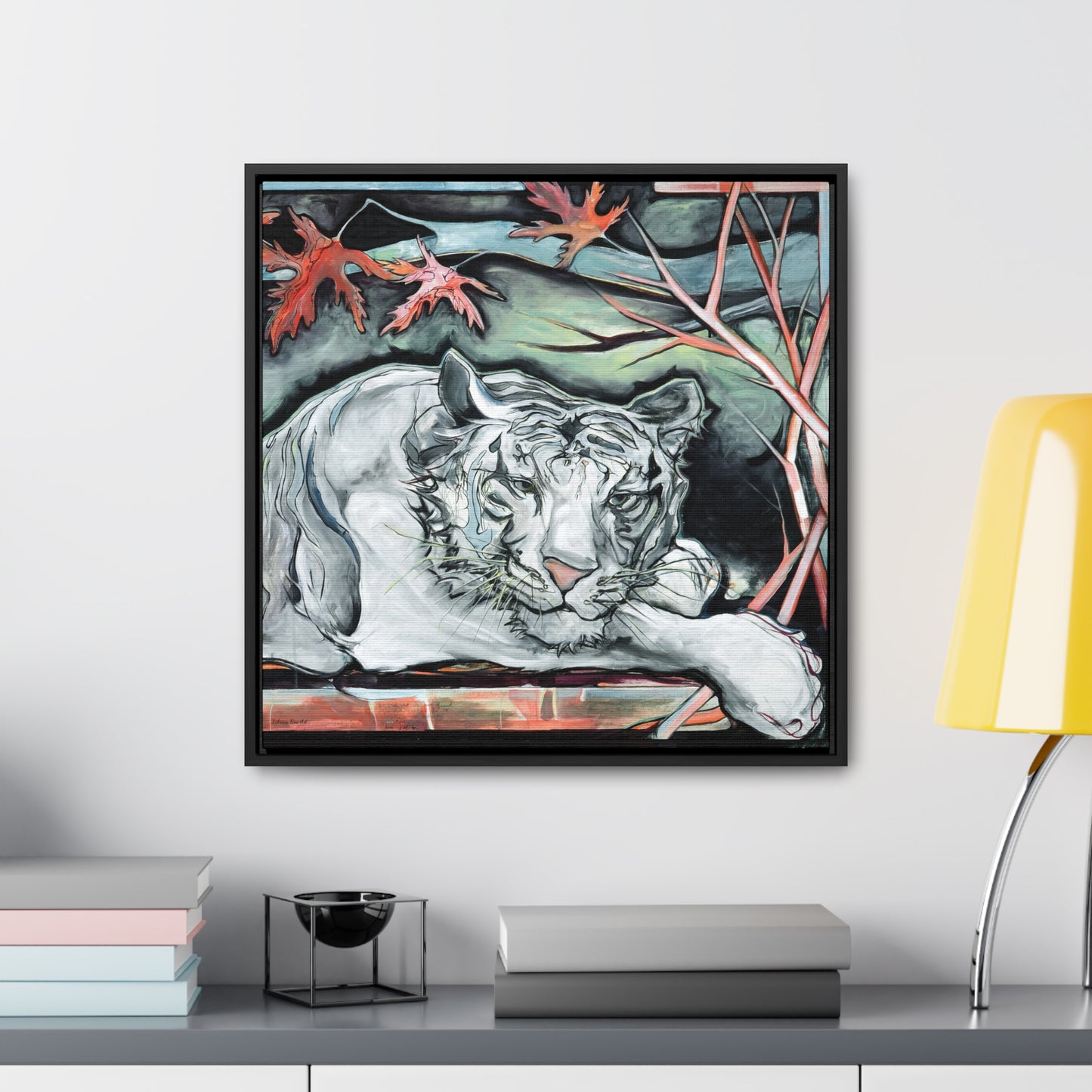 "White Tiger Portrait" Framed Canvas Fine Art Reproduction by Zabrina Fine Art