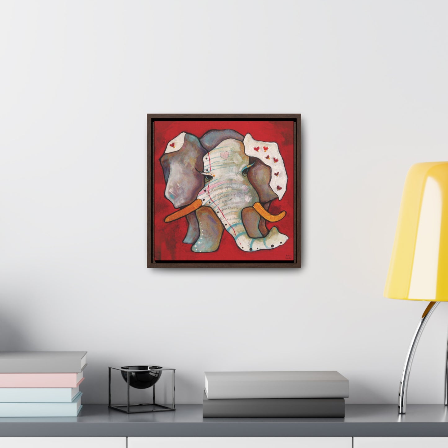 "Red Heart Elephant" Framed Canvas Fine Art Reproduction by Zabrina Fine Art