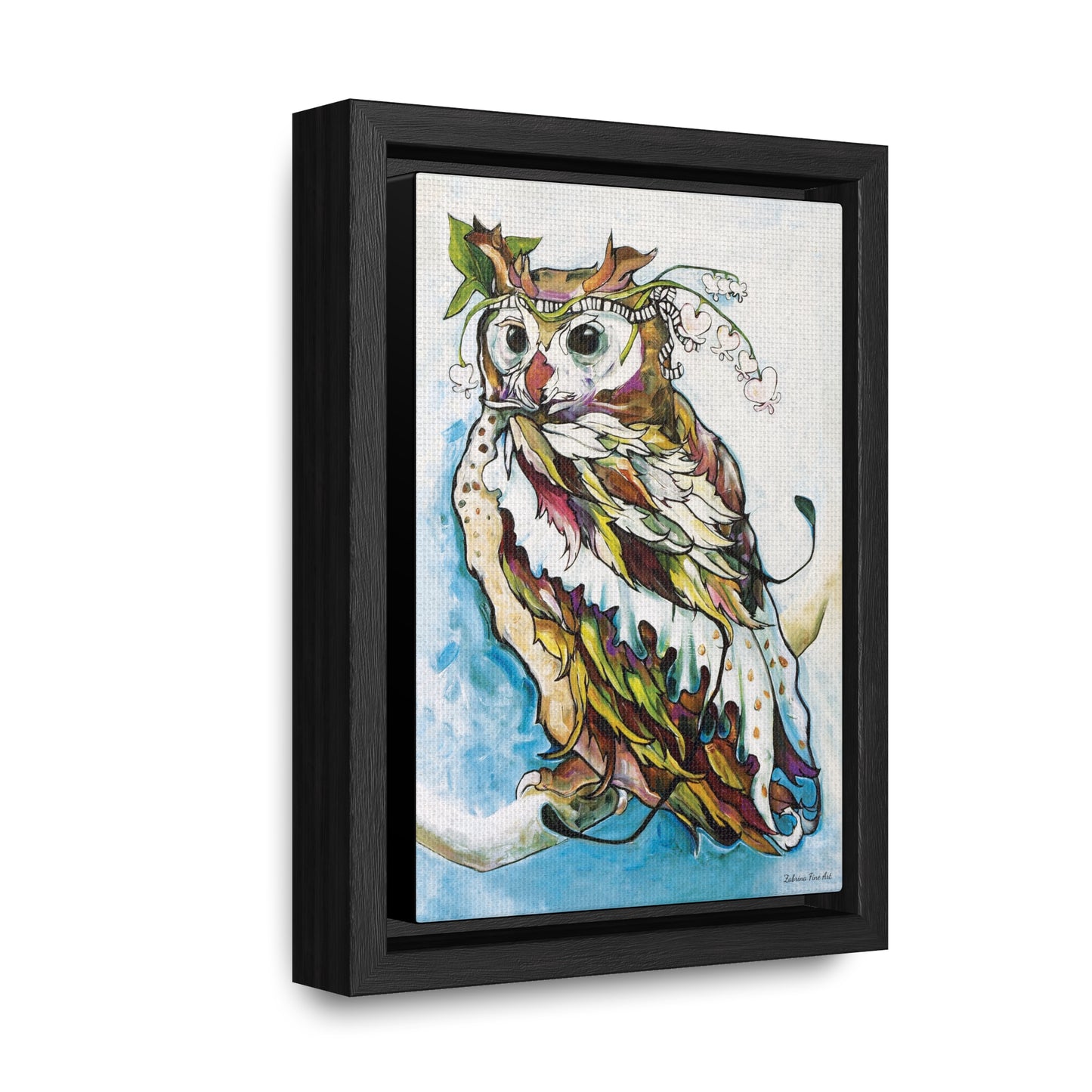 "Bleeding Hearts Owl" Framed Canvas Fine Art Reproduction by Zabrina Fine Art